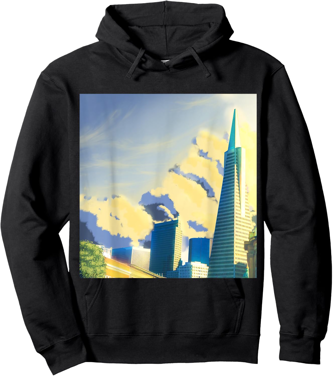 SF Transamerica Pyramid Scenery - Relaxing Anime Sunset Hoodie - Hoodie | Black