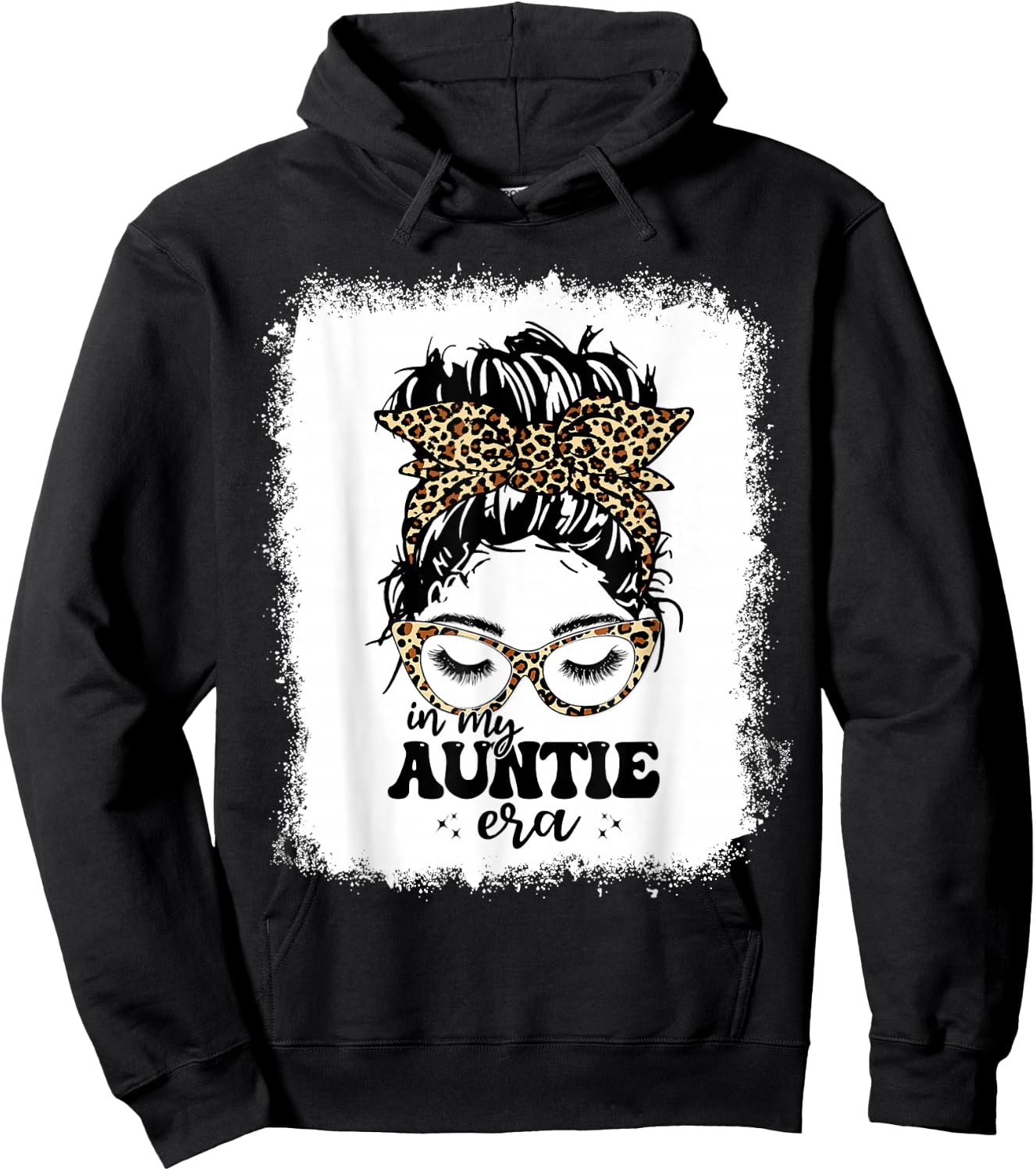 Leopard Messy Bun In My Auntie Era Bleached Hoodie - Hoodie | Black