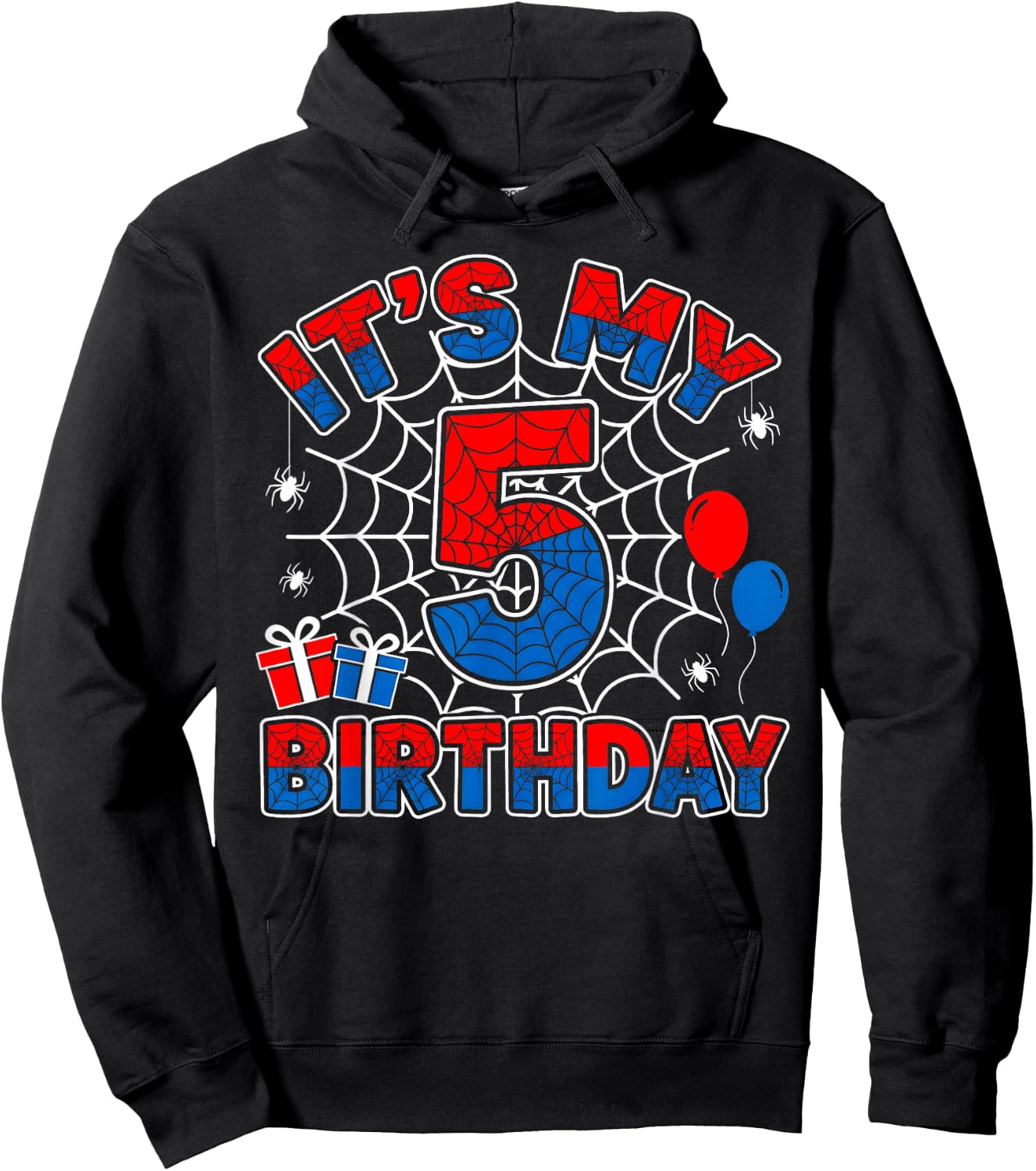Its My 5th Birthday Boy 5 Year Old Spider Web Birthday Party Hoodie - Hoodie | Black