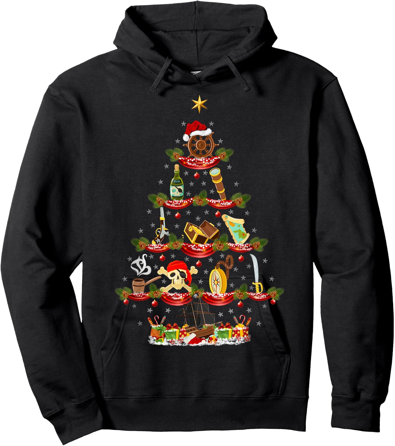 Funny Pirate Xmas Lighting Pirate Christmas Tree Hoodie - Hoodie | Black