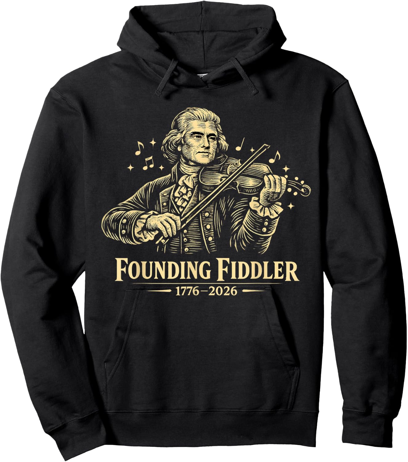 Thomas Jefferson Fiddler 250 4th of July Violin Hoodie - Hoodie | Black