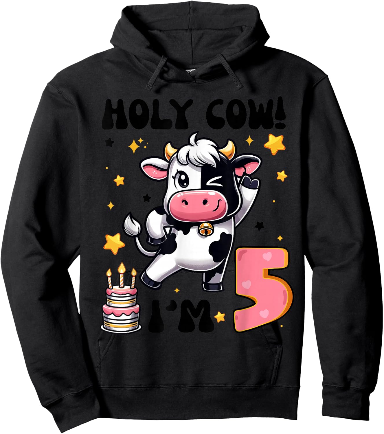 Holy Cow I'm 5 Years Old Boys Girls Kids 5th Birthday Cow Hoodie - Hoodie | Black