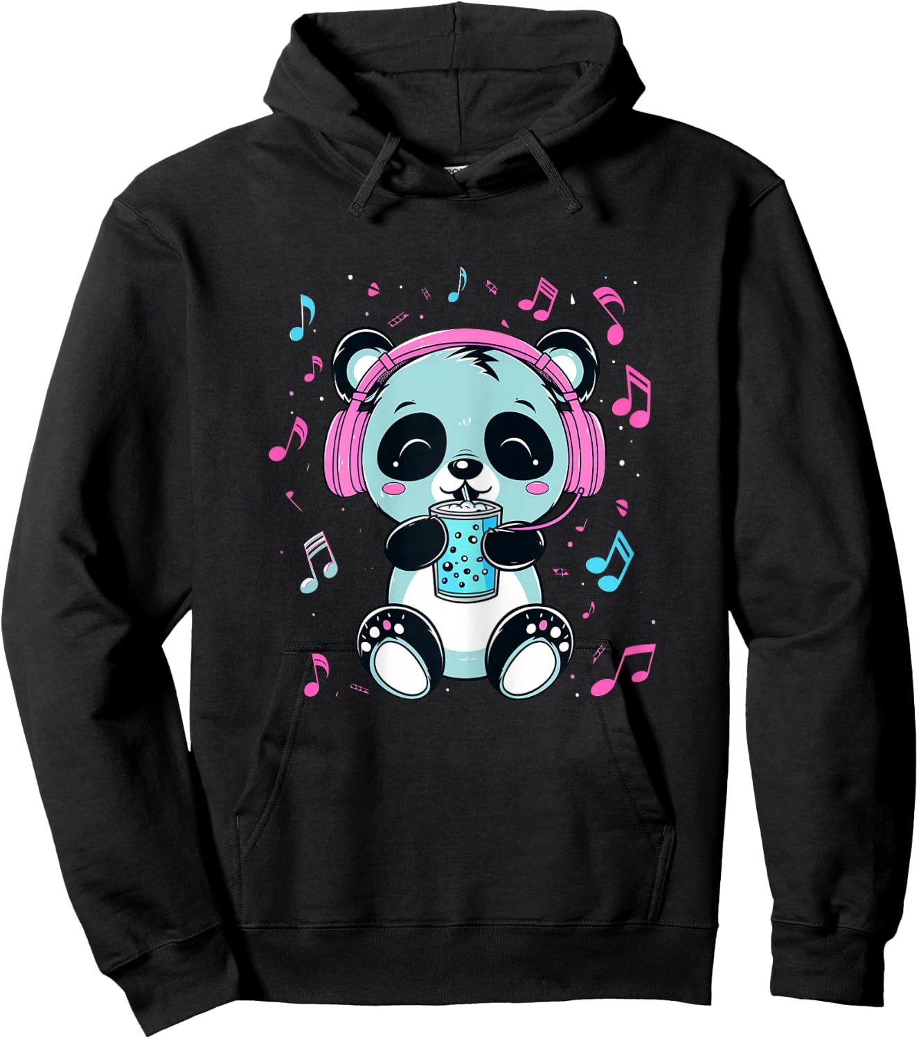 Panda Boba Tea Music K-Pop Cute Kawaii Children and Girls Hoodie - Hoodie | Black