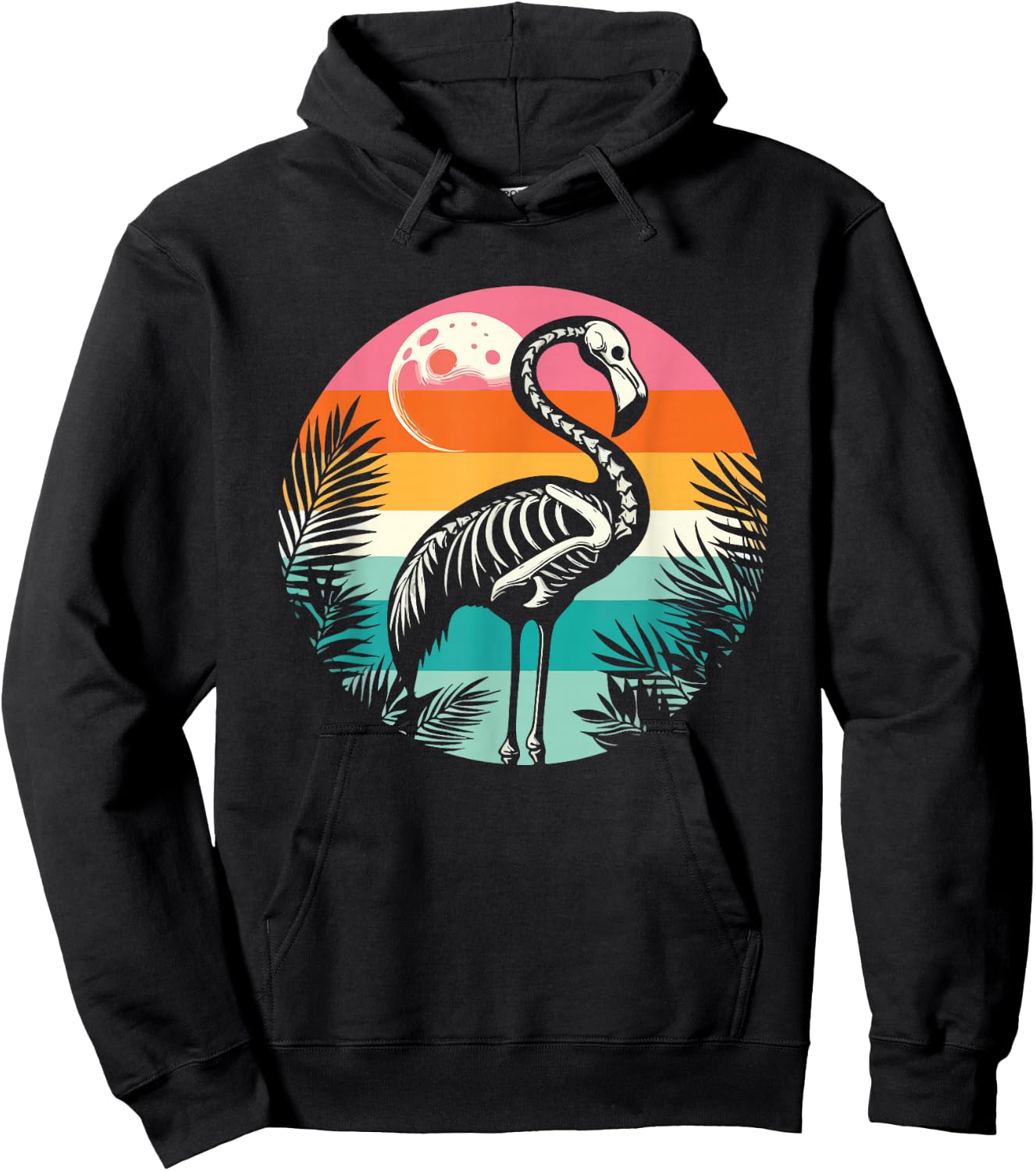 Flamingo Skeleton Summer Vibes Retro Graphic Hoodie - Hoodie | Black