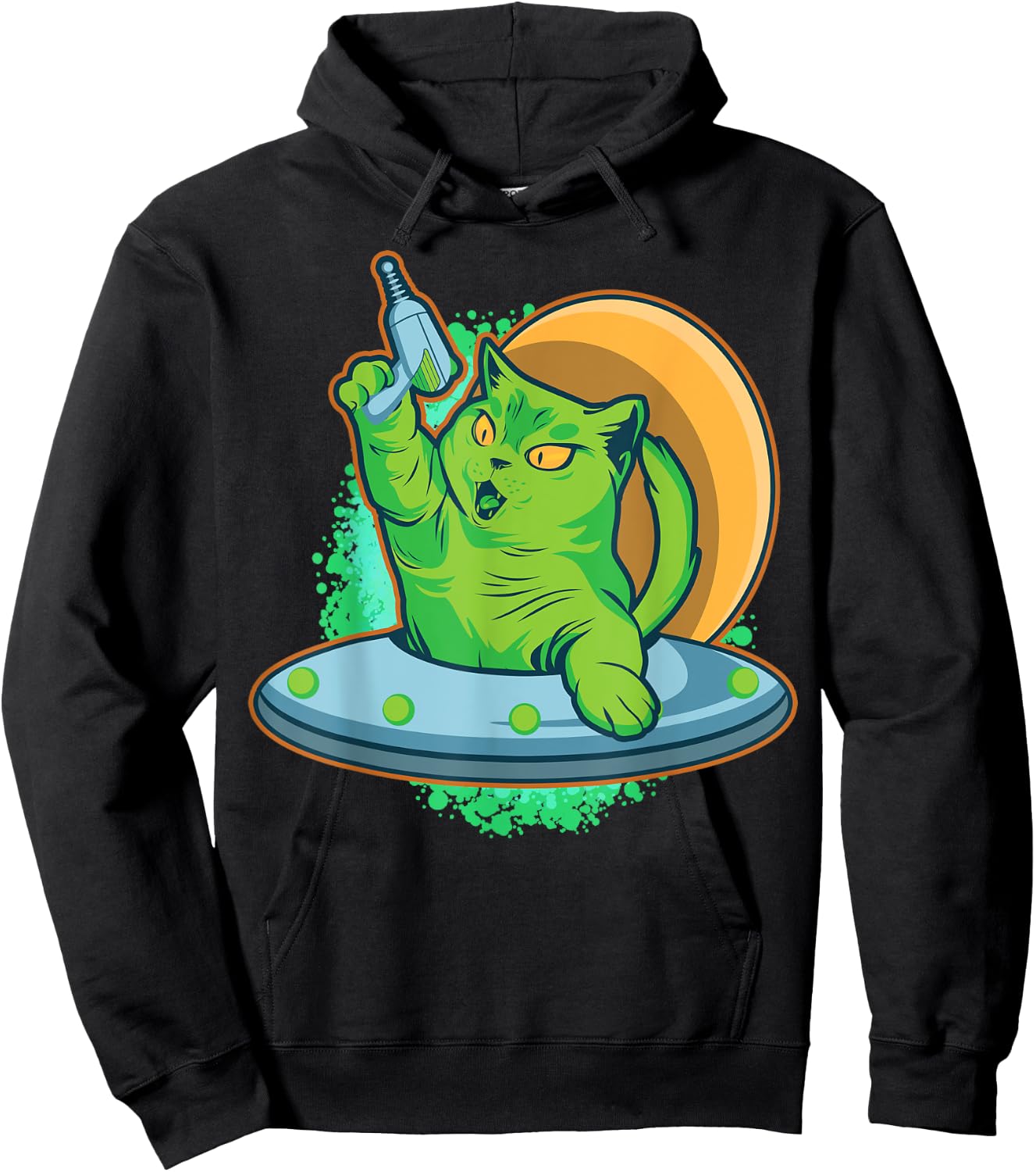Selfie Cat Spotted UFO Alien Abduction Cat Meme Cat Lover Hoodie - Hoodie | Black