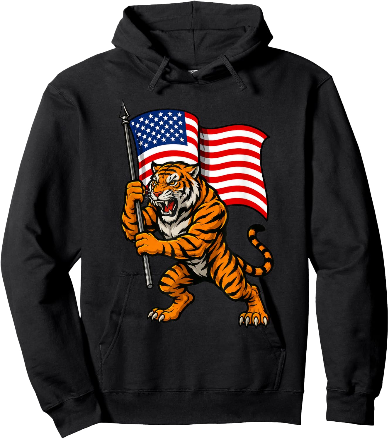 American Flag Tiger 4th of July Hoodie - Hoodie | Black