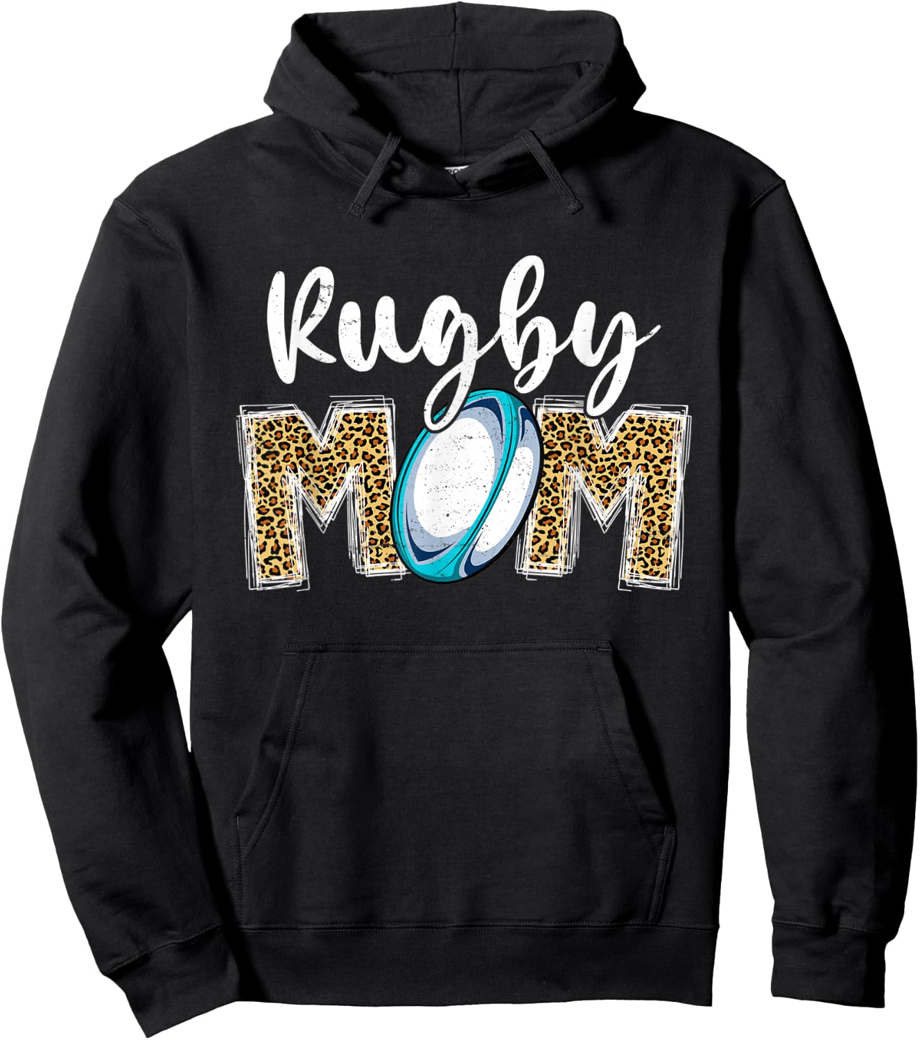 Cute Rugby Mom Leopard Print Mom For Mother's Day Hoodie - Hoodie | Black