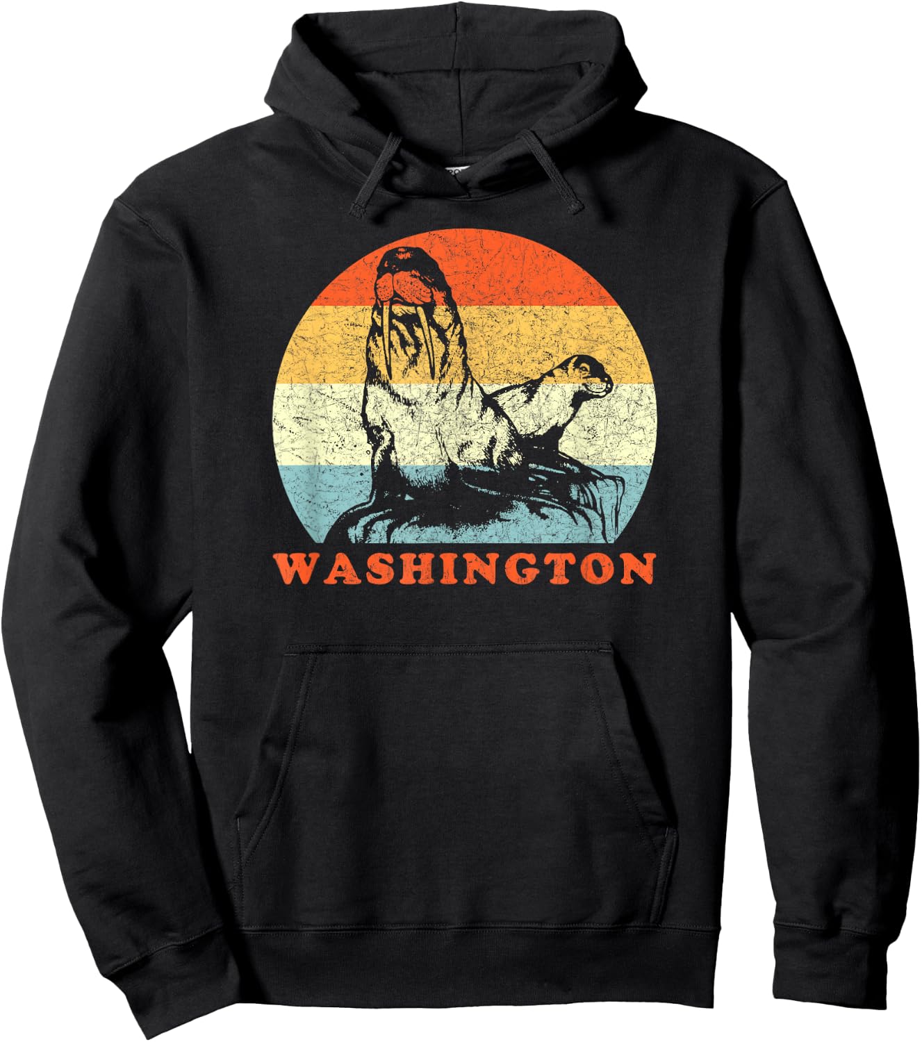 Washington Vintage Vacation Walrus & Seal Hoodie - Hoodie | Black