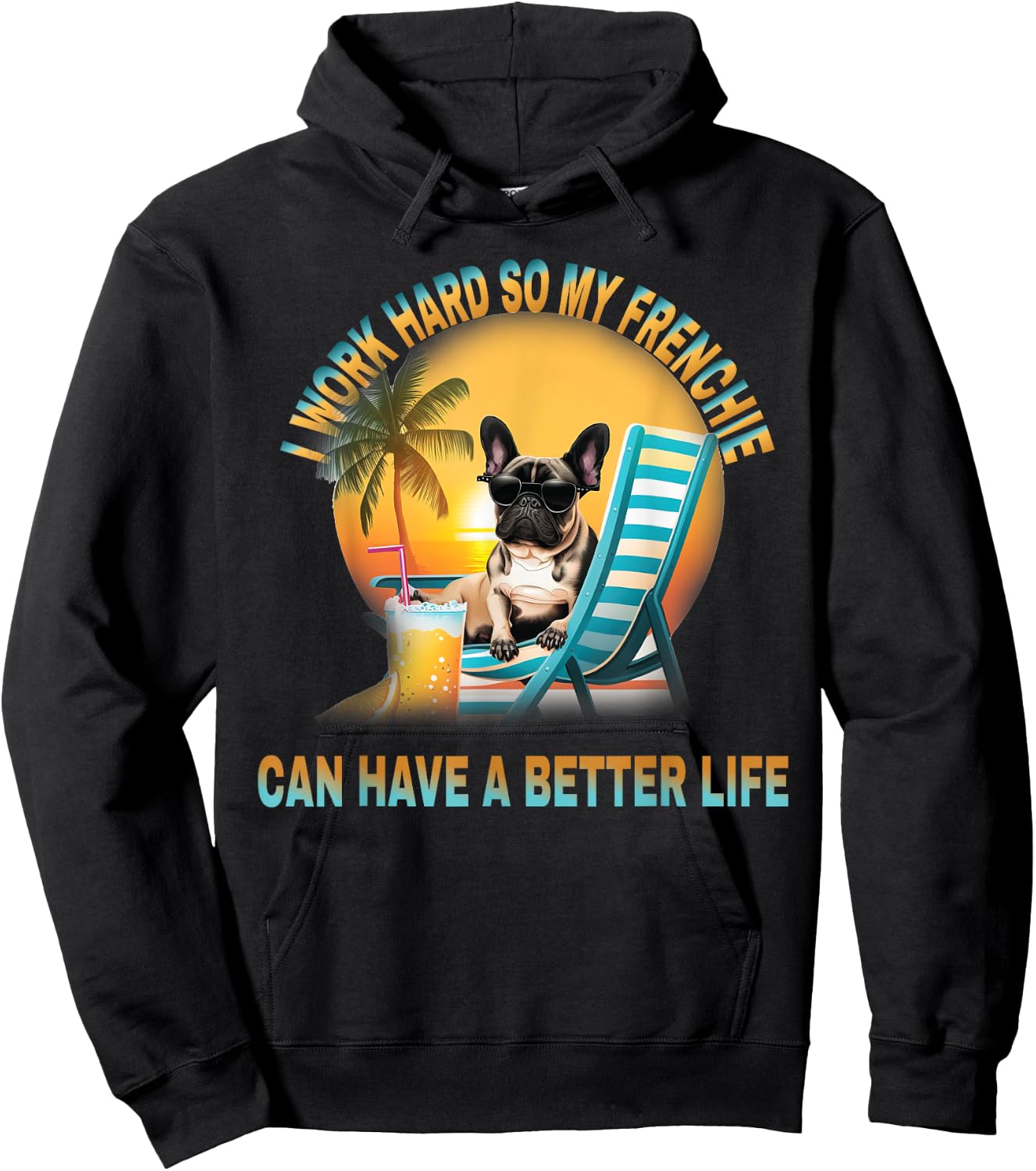 I Work Hard So My Dog Frenchie Can Have A Better Life Women Girls Kids Hoodie - Hoodie | Black