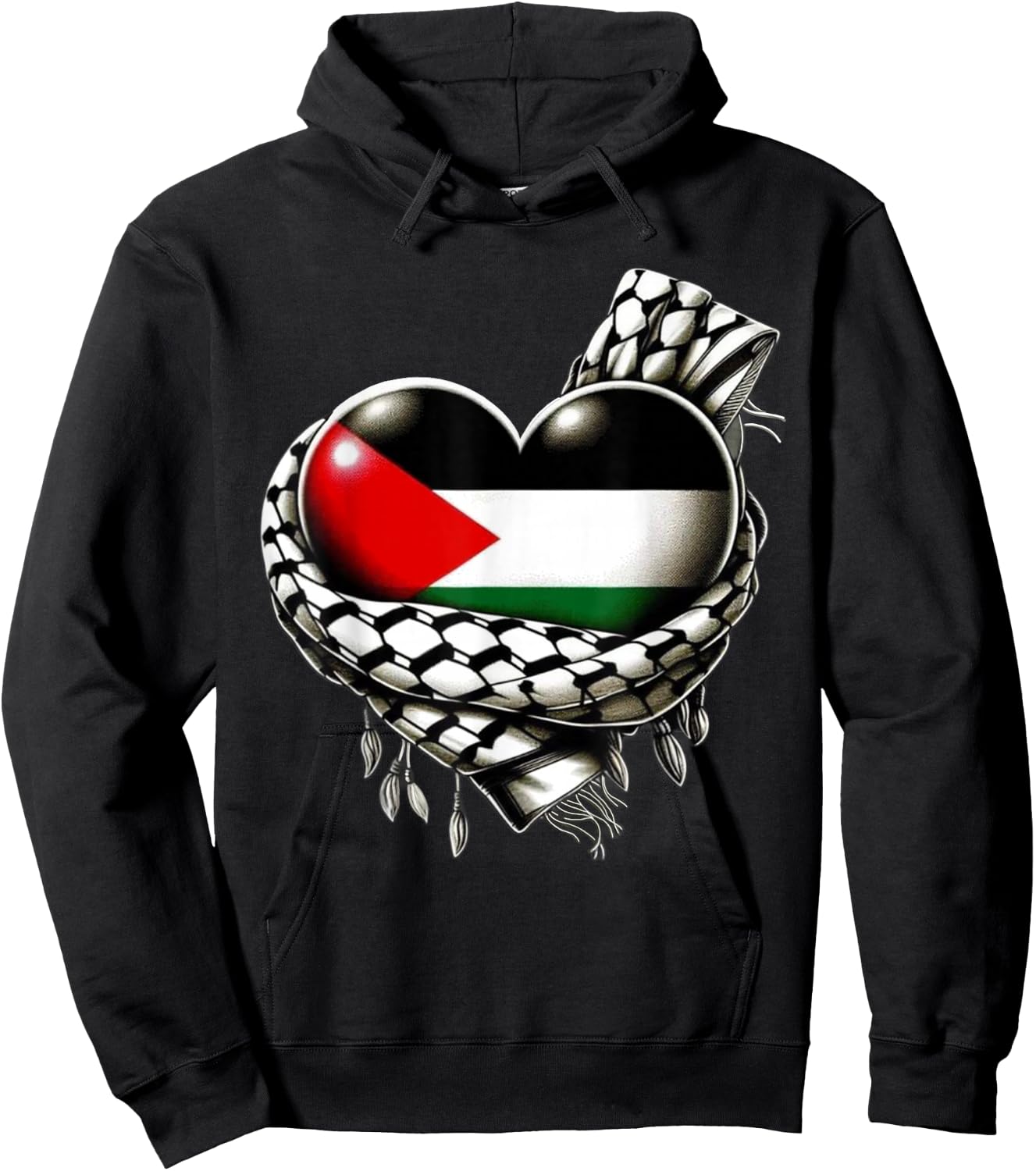 Palestinian Flag Heart Shaped Keffiyeh Palestine Hoodie - Hoodie | Black