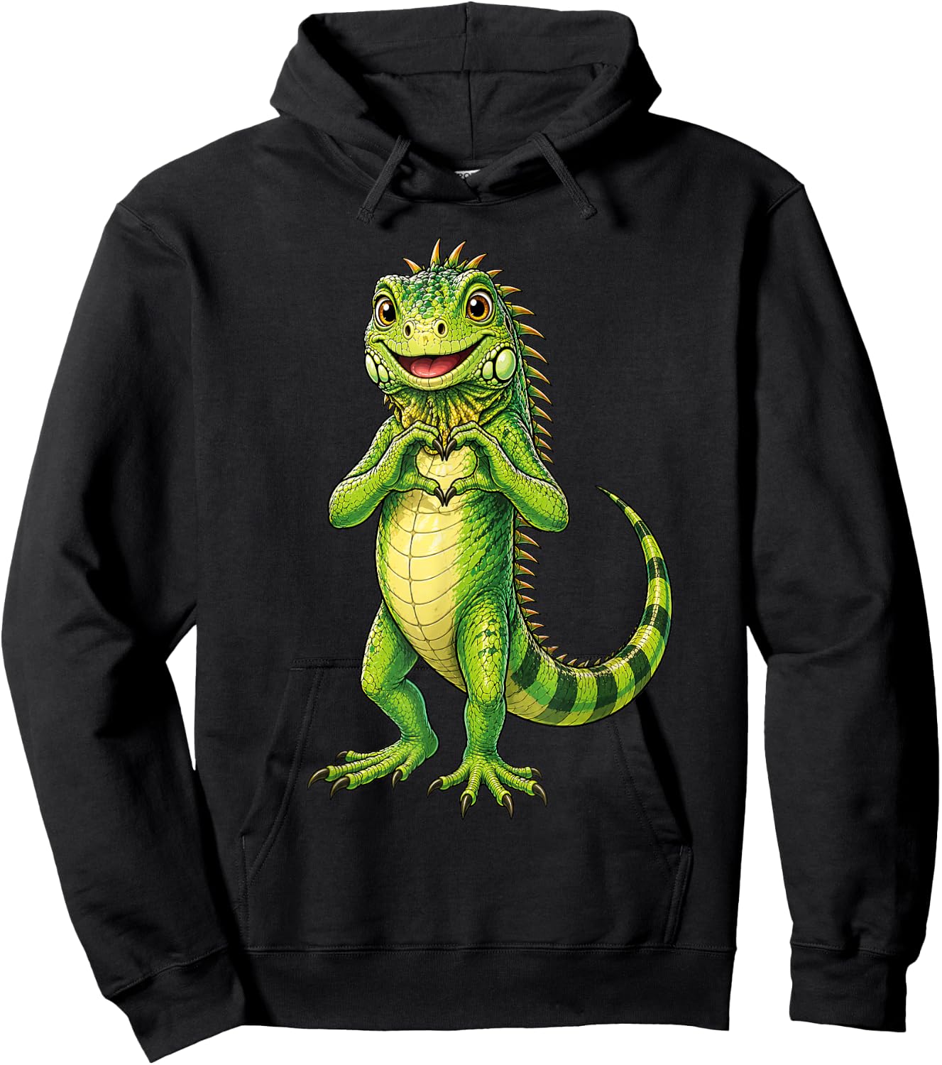 Iguana with Heart | Cute Little Iguana Heart Symbol Hoodie - Hoodie | Black