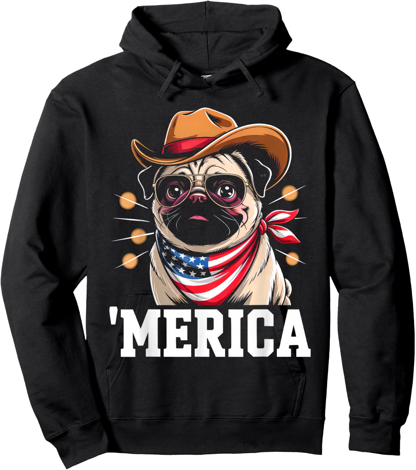 USA 'Merica Pug 4th of July Men Women Kids Funny Patriotic Hoodie - Hoodie | Black