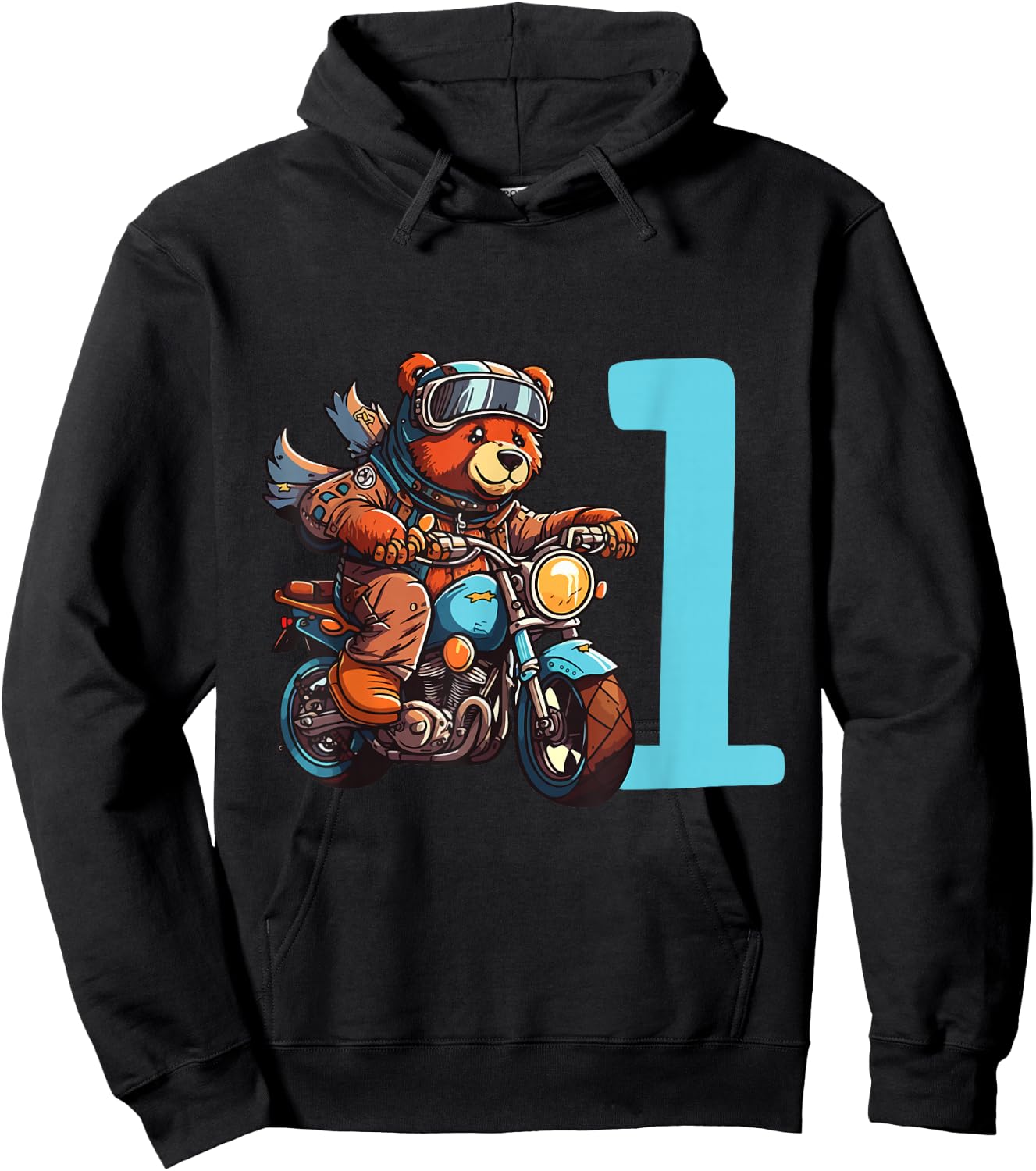 Kinder Geburtstag Bär auf Motorrad 1 Jahr Junge Zahl Alter Hoodie - Hoodie | Black