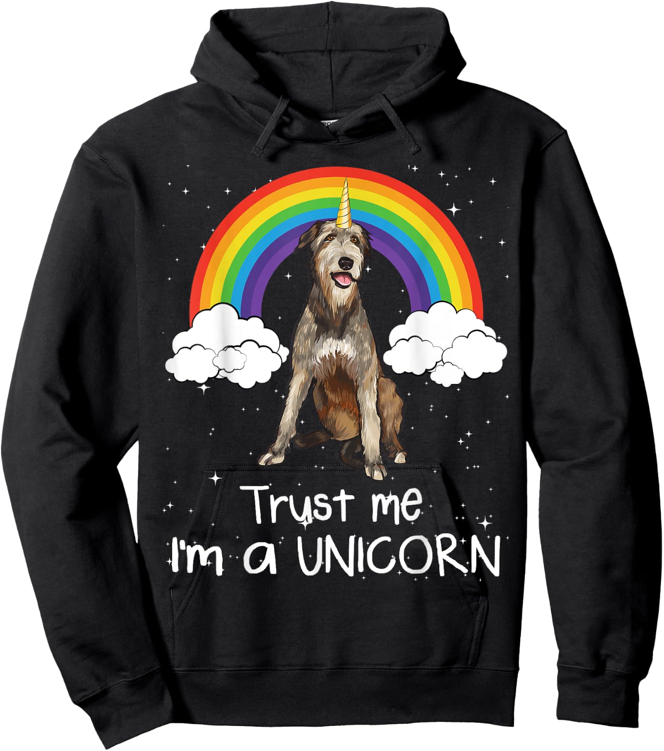 Rainbow Irish Wolfhound Trust Me I'm A Unicorn Dog Men Women Hoodie - Hoodie | Black