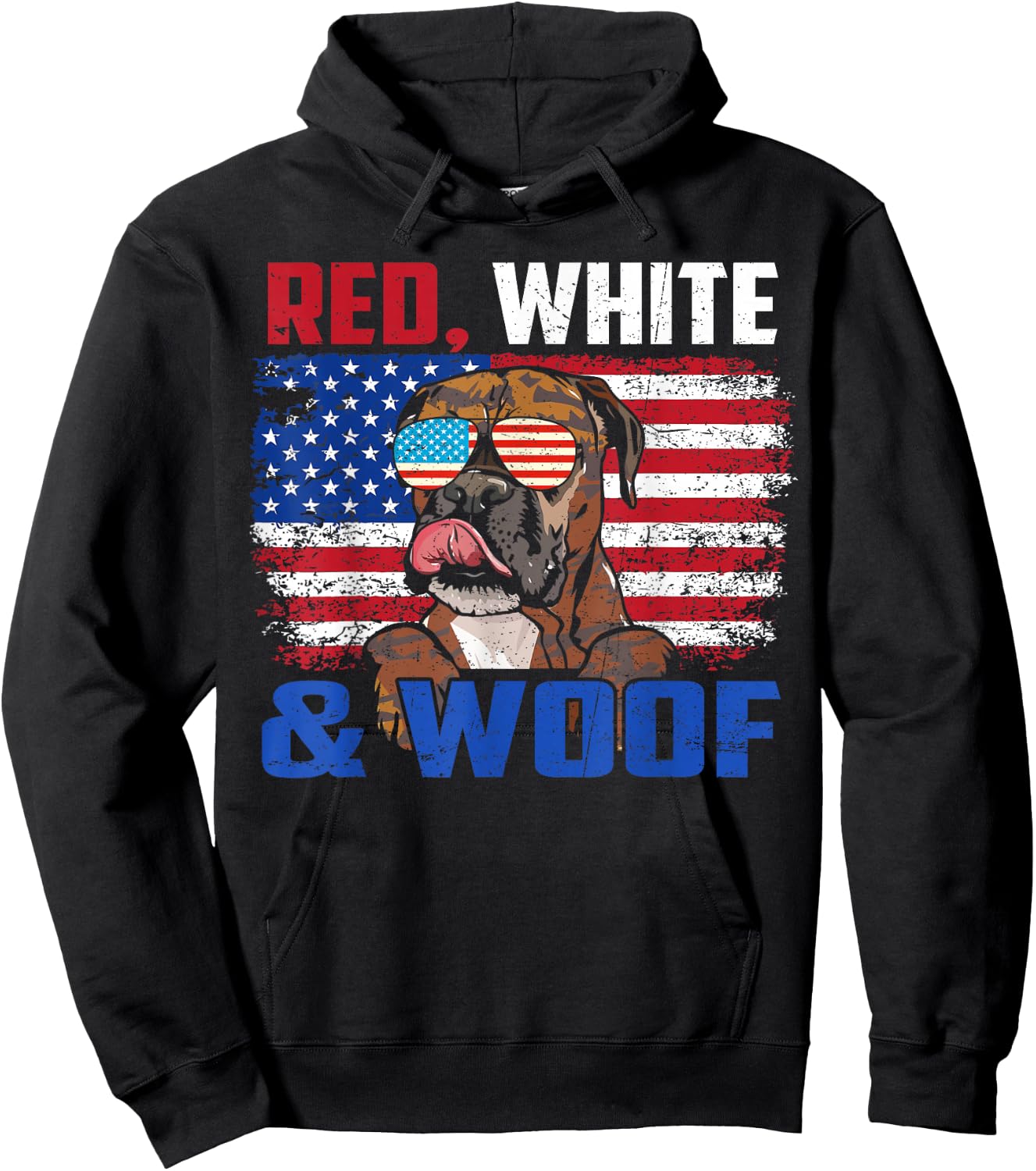 Red White And Woof Brindle Boxer Dog Lover Flag 4th Of July Hoodie - Hoodie | Black