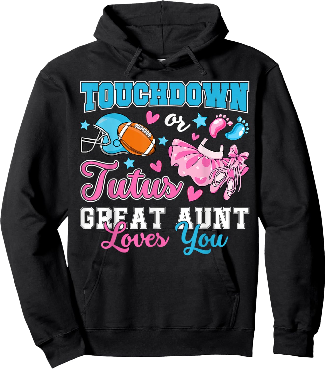 Touchdown or Tutus Great Aunt Loves You Gender Reveal Baby Hoodie - Hoodie | Black