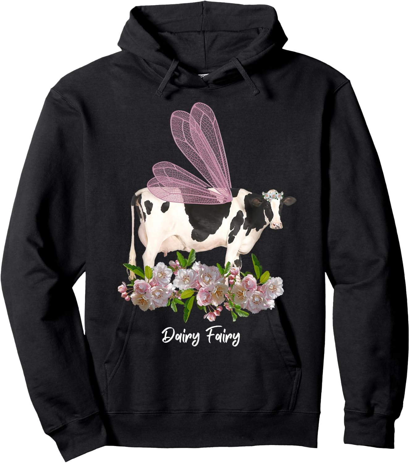 Dairy Fairy Cow Lover Holstein Milk Farmer Farm Cute Floral Hoodie - Hoodie | Black