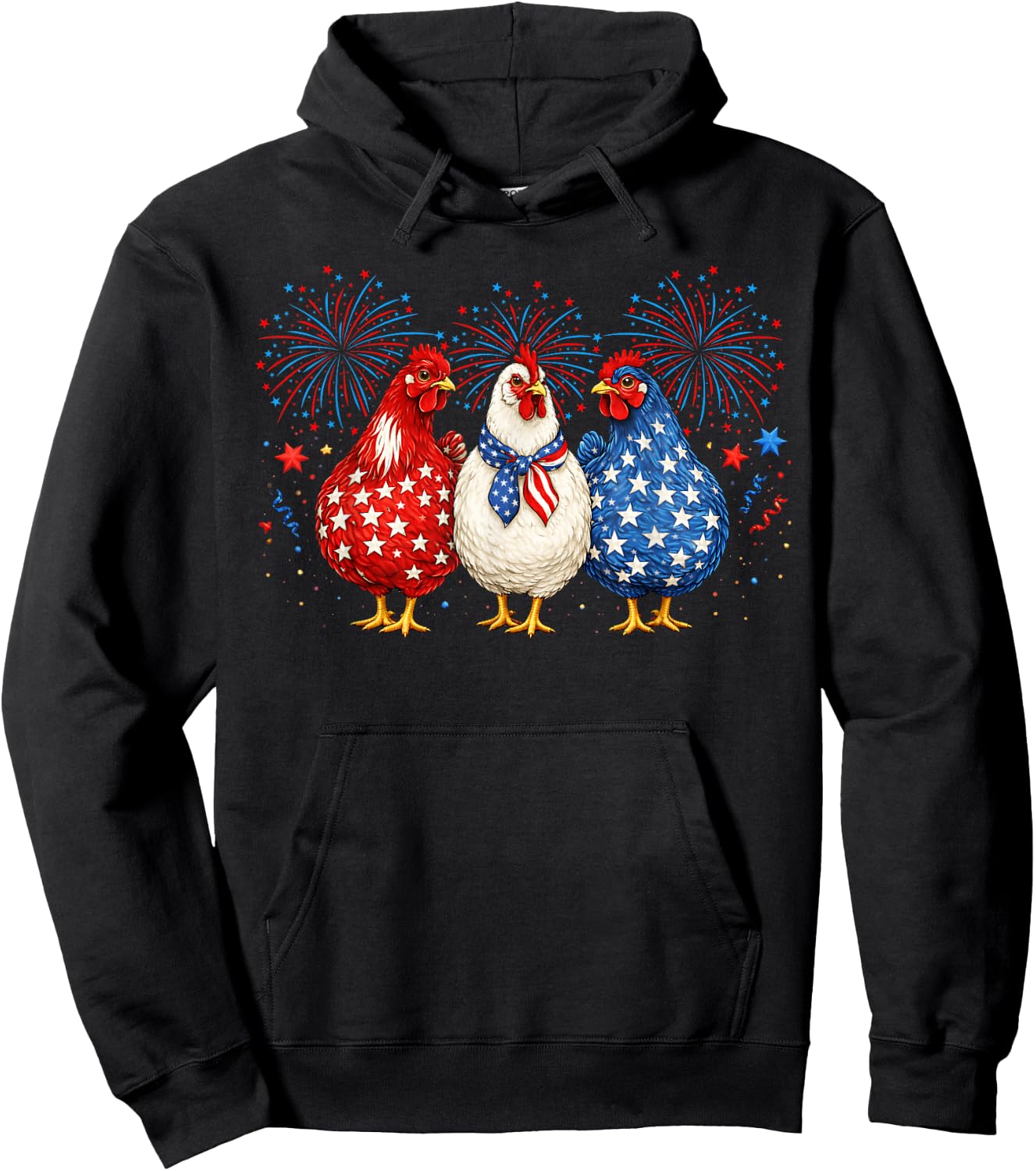 4th of July Patriotic Chicken Farmer Fireworks USA Women Men Hoodie - Hoodie | Black