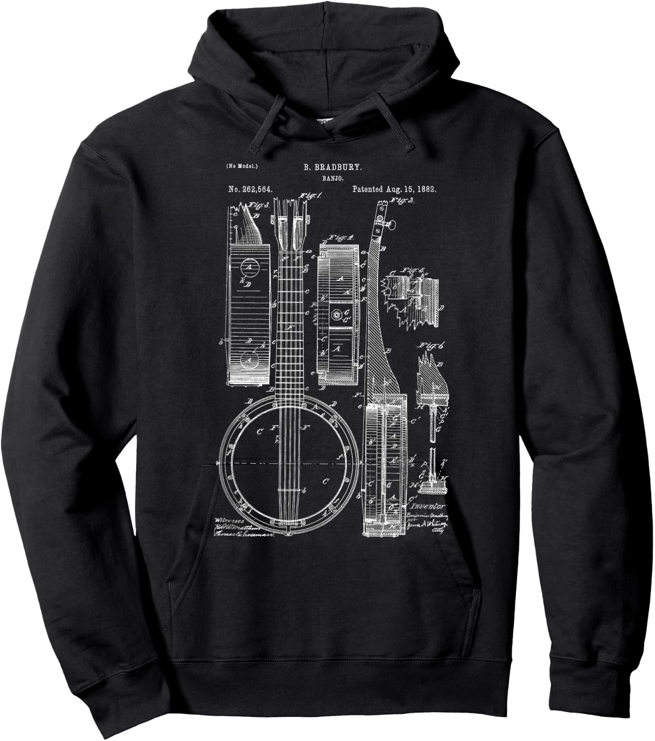 Classic Vintage Patent Print 1882 Banjo Gift Hoodie - Hoodie | Black