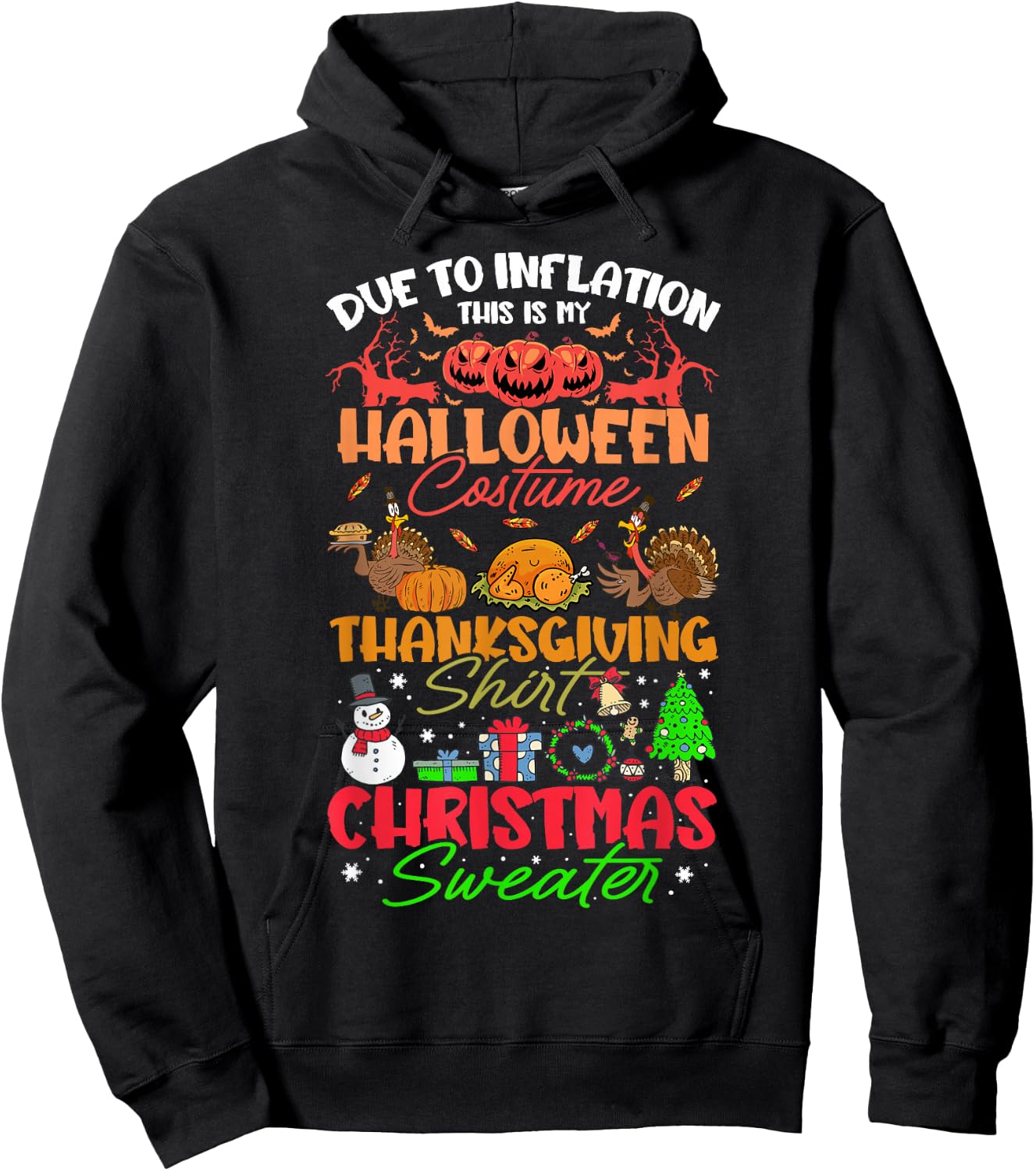 Due to Inflation This is My Halloween Thanksgiving Christmas Hoodie - Hoodie | Black