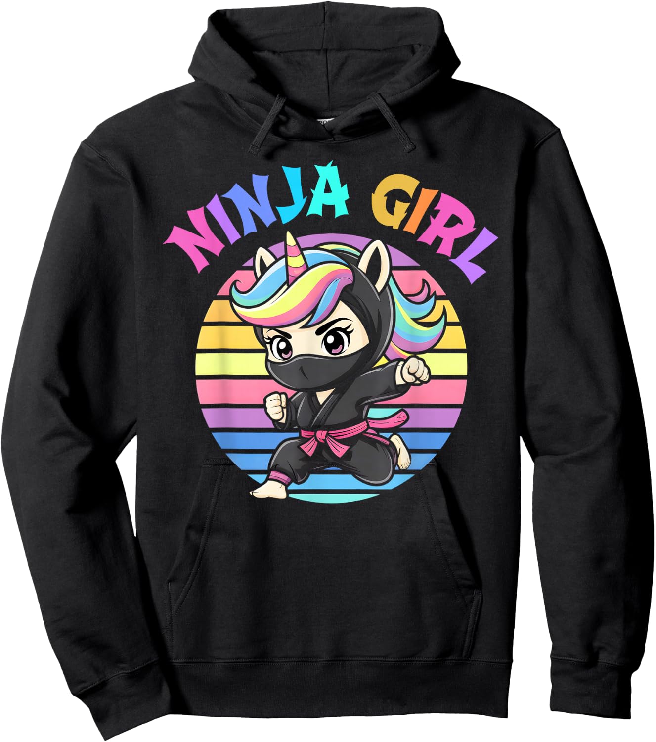 Kawaii NINJA GIRL Spy Unicorn Rainbow Kindergarten Vibes Hoodie - Hoodie | Black