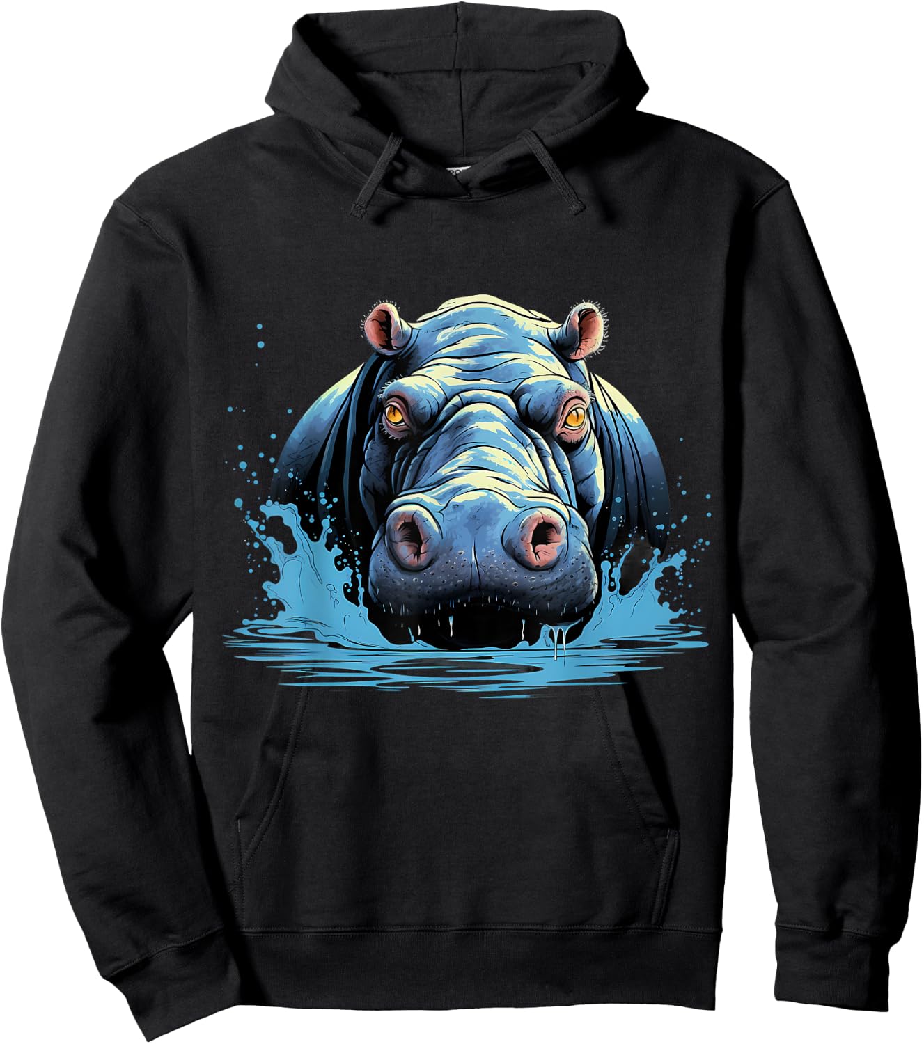 Hippo Portrait Hippopotamus Motif Artwork Wildlife Safari Hoodie - Hoodie | Black