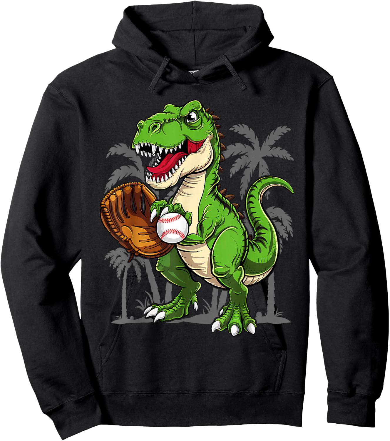 Kids Dinosaur Baseball Cute T-Rex Sports Player Fan Boys Kid Hoodie - Hoodie | Black