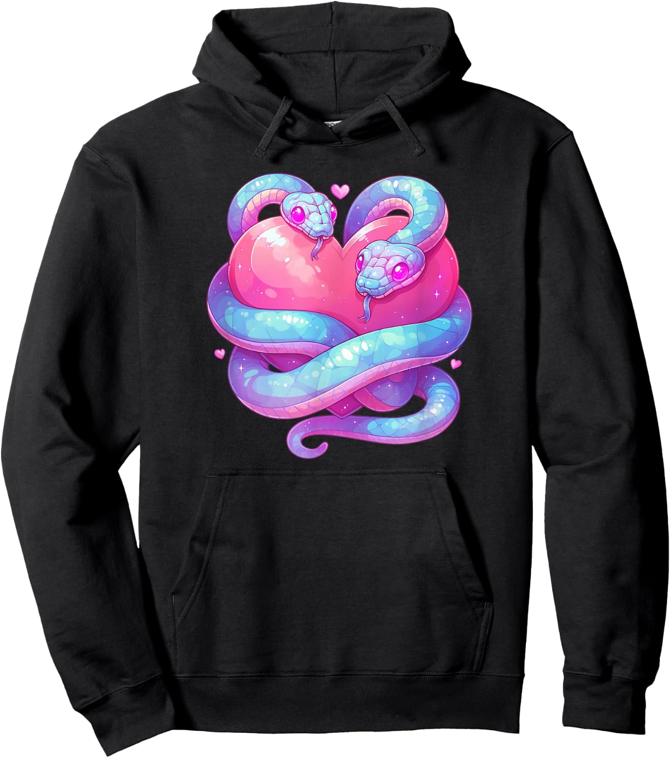 Kawaii Pastel Goth Creepy Cute Witchy Snakes & Pink Heart Hoodie - Hoodie | Black