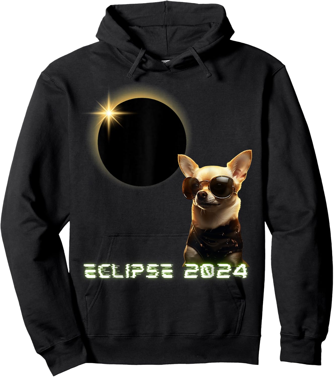 Solar Eclipse 2024 Chihuahua Wearing Glasses Hoodie - Hoodie | Black