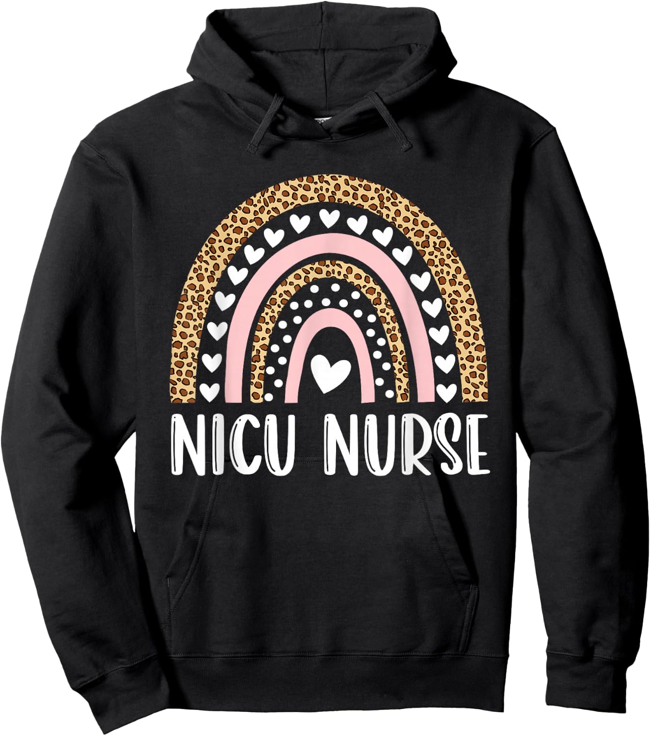 NICU Nurse ICU Neonatal Rainbow Leopard Team Tiny Humans Hoodie - Hoodie | Black