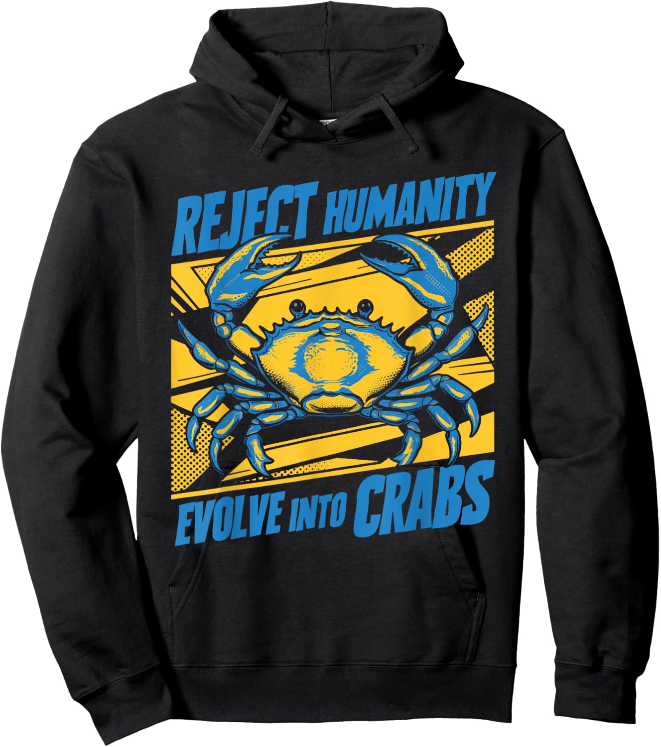 Crab Meme Funny Oddly Specific Meme Reject Humanity Evolve Into Crabs Black -Adults Small Classic Fit Short Sleeve Cotton Blend Hoodie - Hoodie | Black
