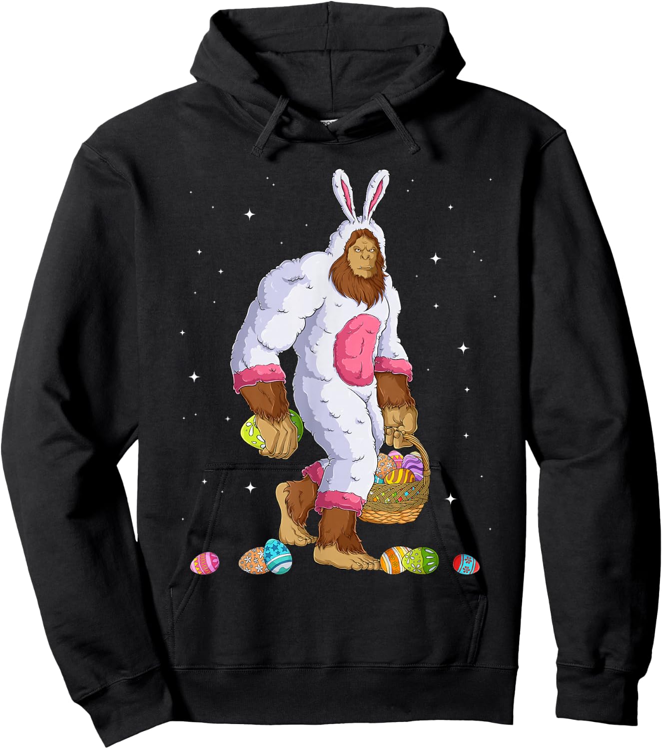 Funny Bigfoot Sasquatch Happy Easter Bunny Eggs Hoodie - Hoodie | Black
