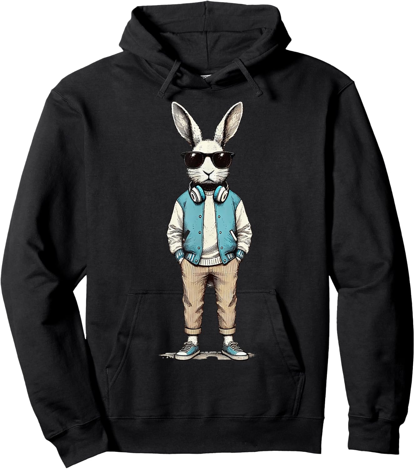 Boys Easter Shirt Bunny Rabbit with Sunglasses Kids Hoodie - Hoodie | Black