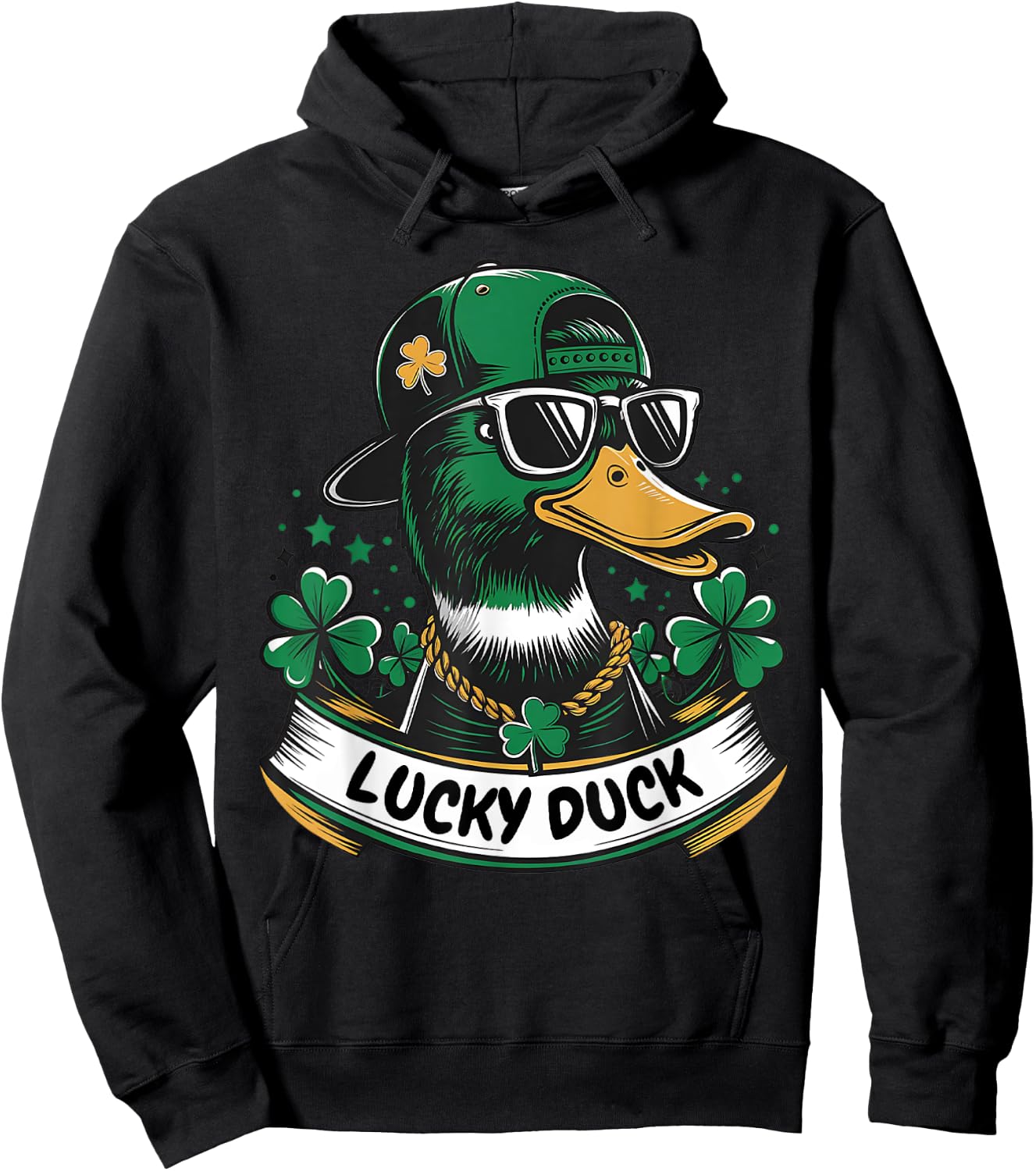 Lucky Funny Duck Shamrock St Patricks Day Ducks Lovers Irish Hoodie - Hoodie | Black