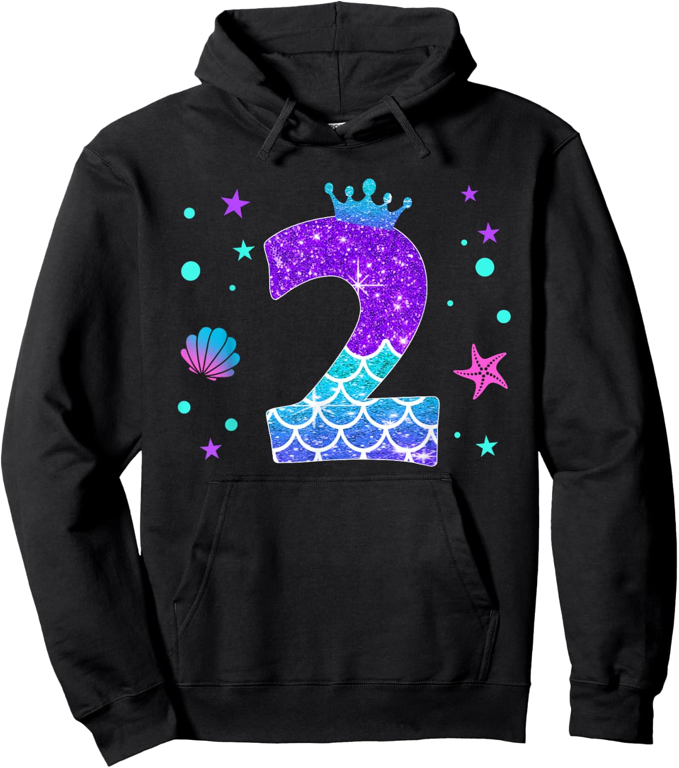 2nd Birthday Girl Mermaid For 2 Years Old Girls Hoodie - Hoodie | Black