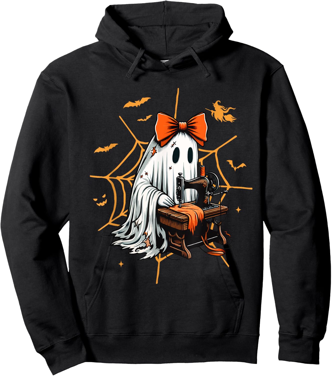 Cute Ghost Quilter Sewing Halloween Scary Costume Retro Hoodie - Hoodie | Black
