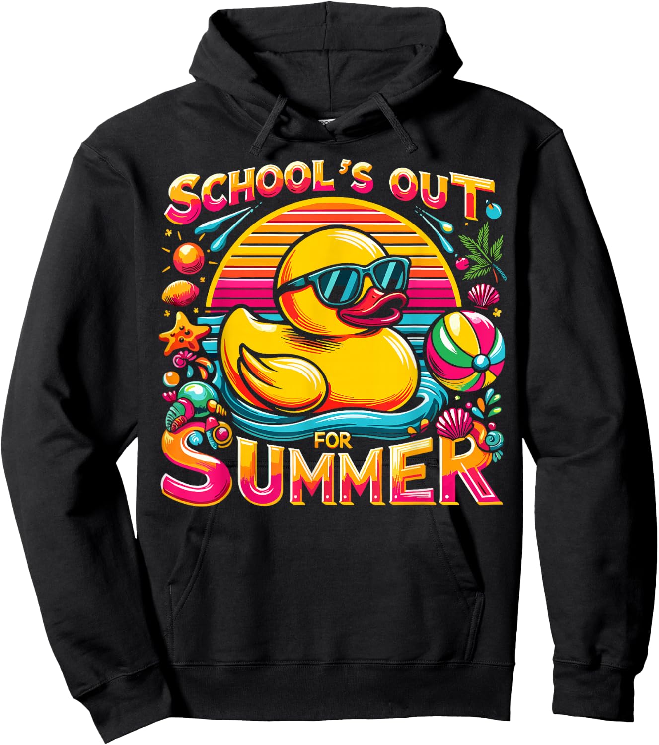Schools Out For Summer Teacher Girls Boys Kids Yellow Duck Hoodie - Hoodie | Black