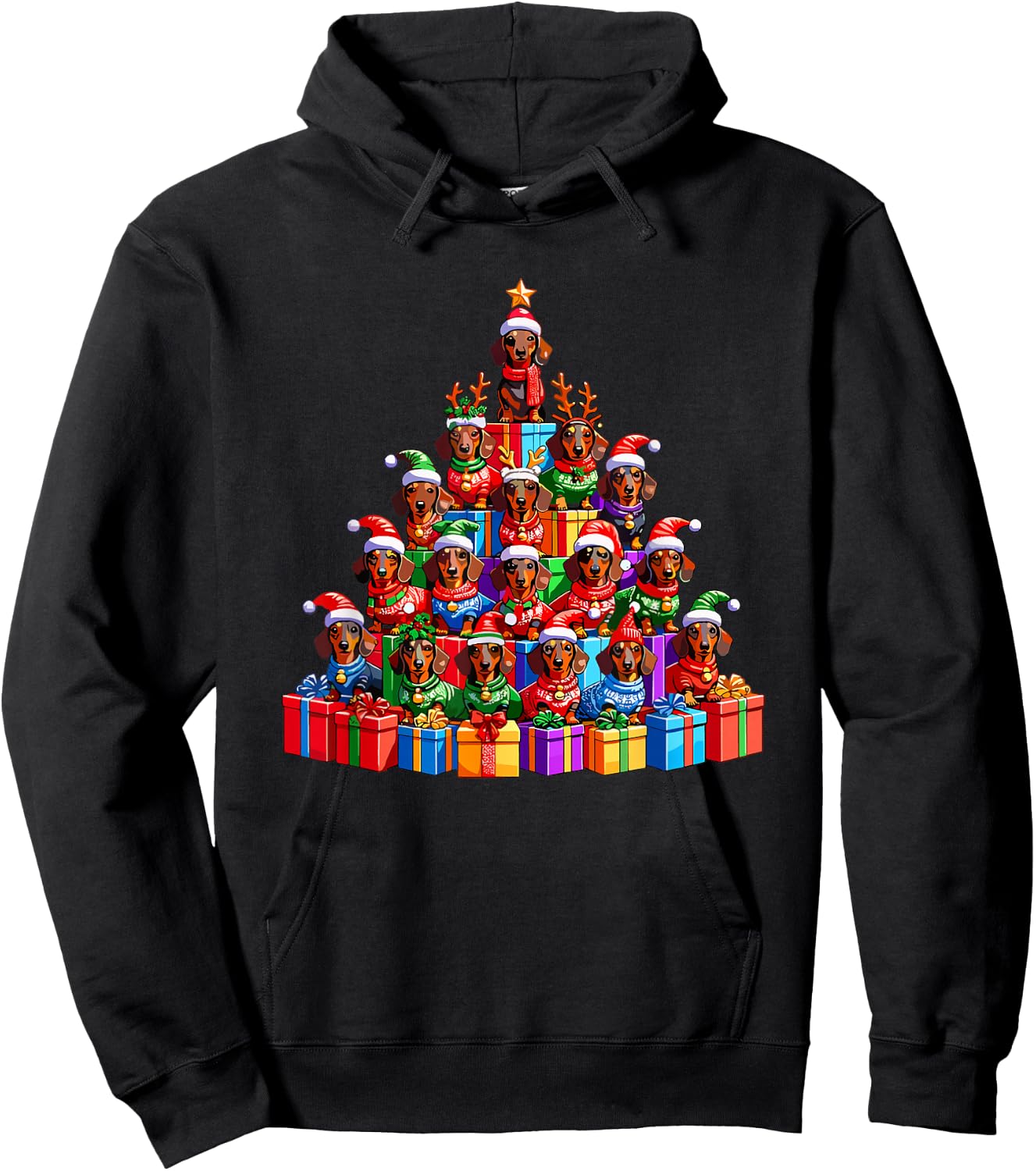 Christmas Tree Dachshund Dog Dachshunds Doxie Hoodie - Hoodie | Black