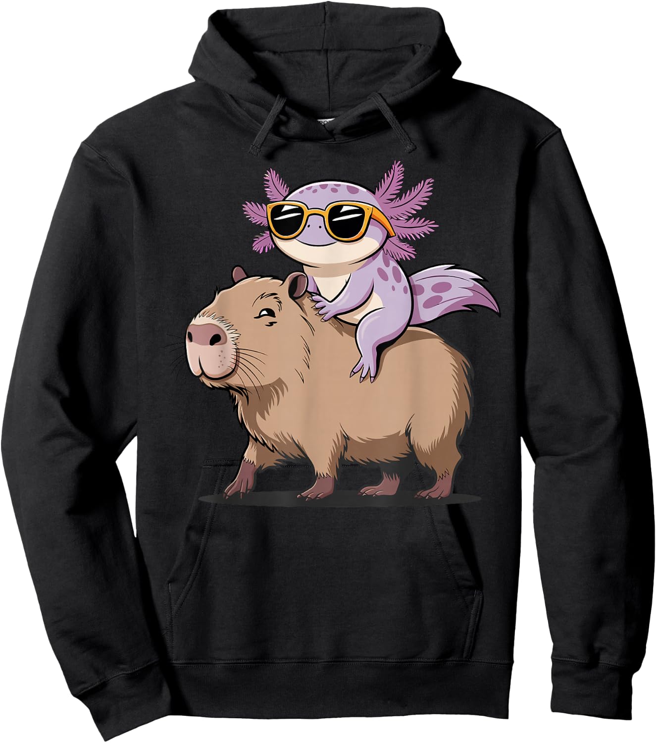 Funny Axolotl Graphic Cute Axolotl Riding A Capybara Hoodie - Hoodie | Black
