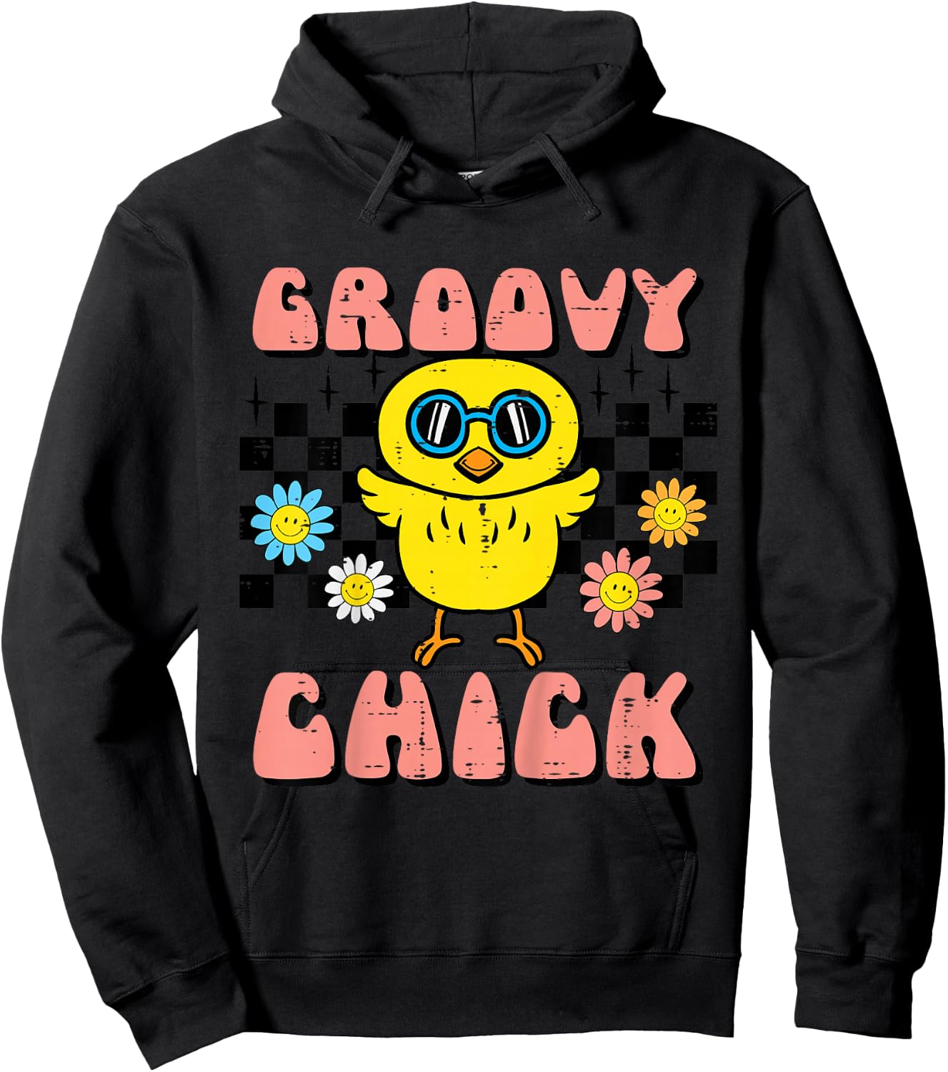 Kids Easter Groovy Chick Retro Girls Kids Toddler Youth Women Hoodie - Hoodie | Black