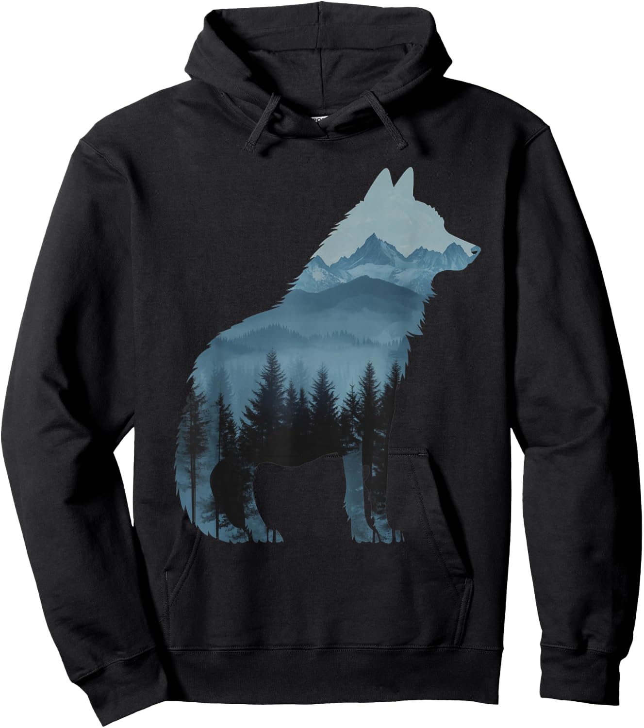 Wolf and Forest Silhouette double exposure Art Hoodie - Hoodie | Black