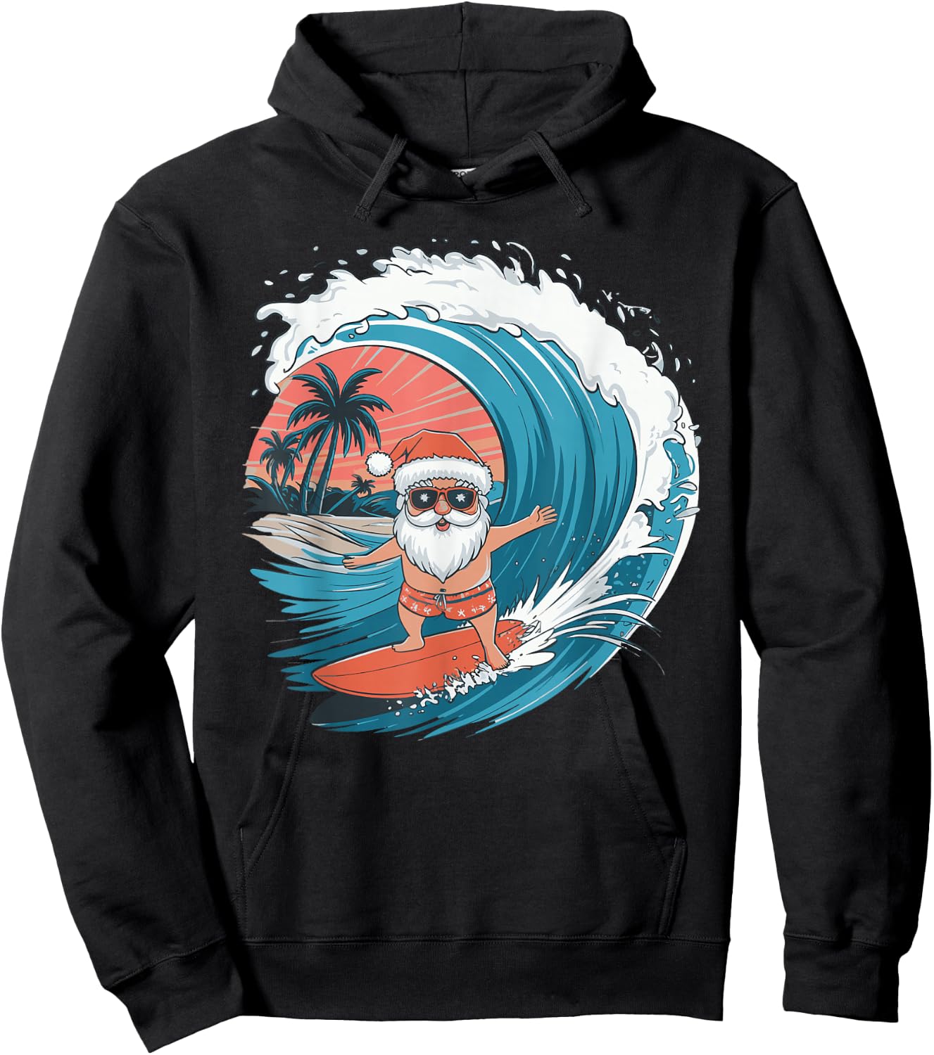Santa Surfing Surfboard Hoodie - Hoodie | Black