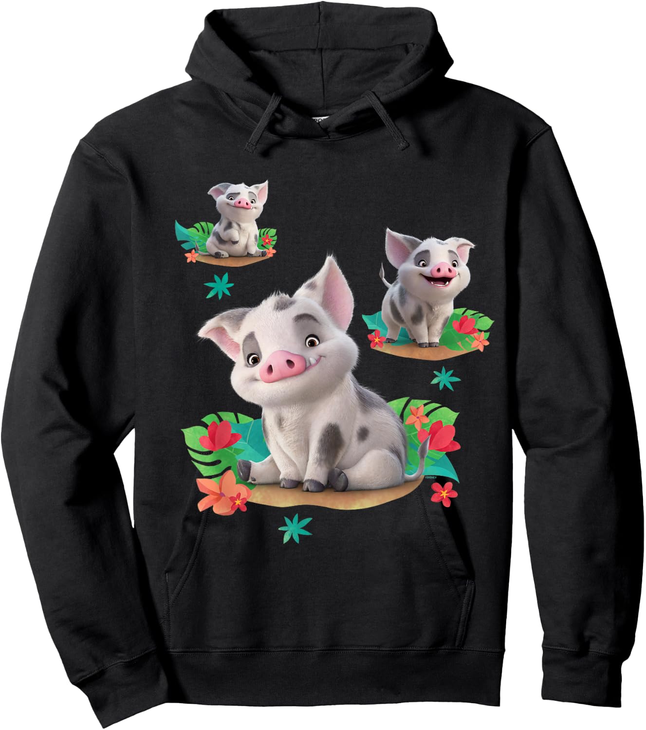 Disney Moana 2 Pua the Pig Cute Character Poses , Black, S Hoodie - Hoodie | Black