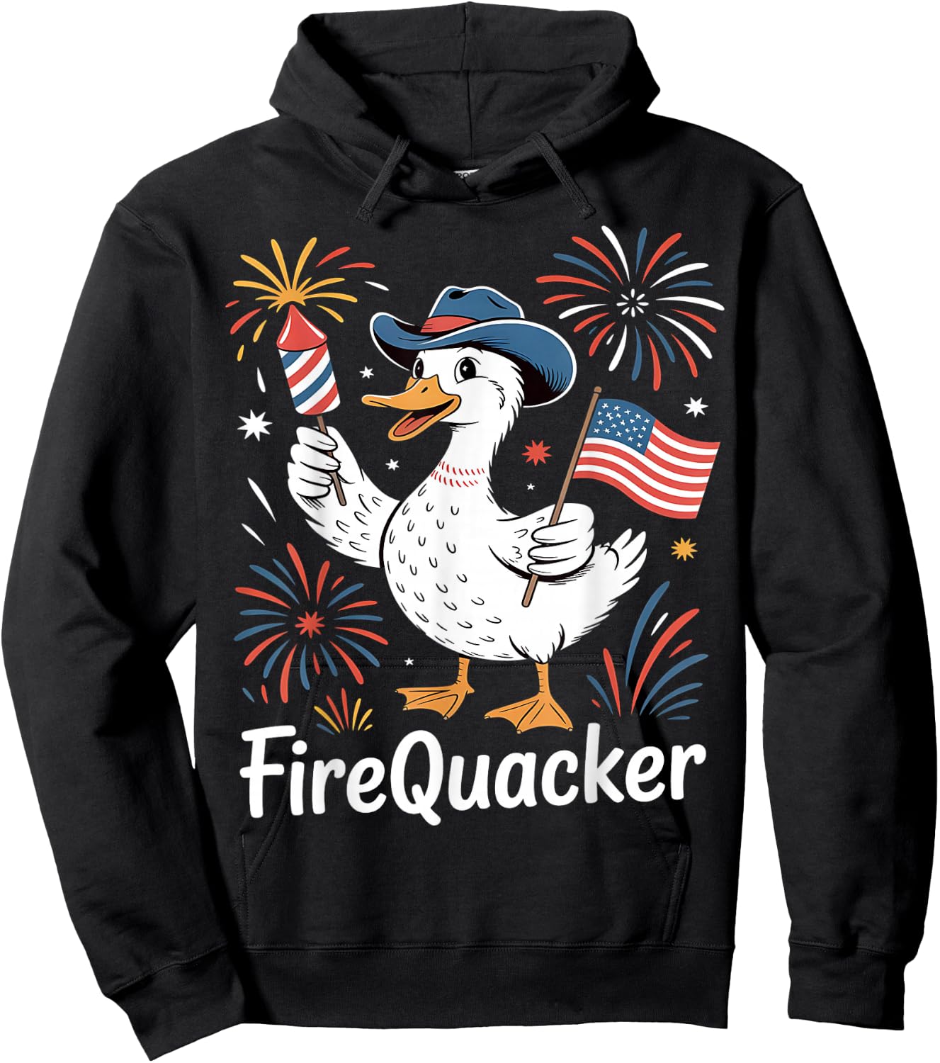 Firequacker 4th of July Rubber Duck USA Flag Hoodie - Hoodie | Black