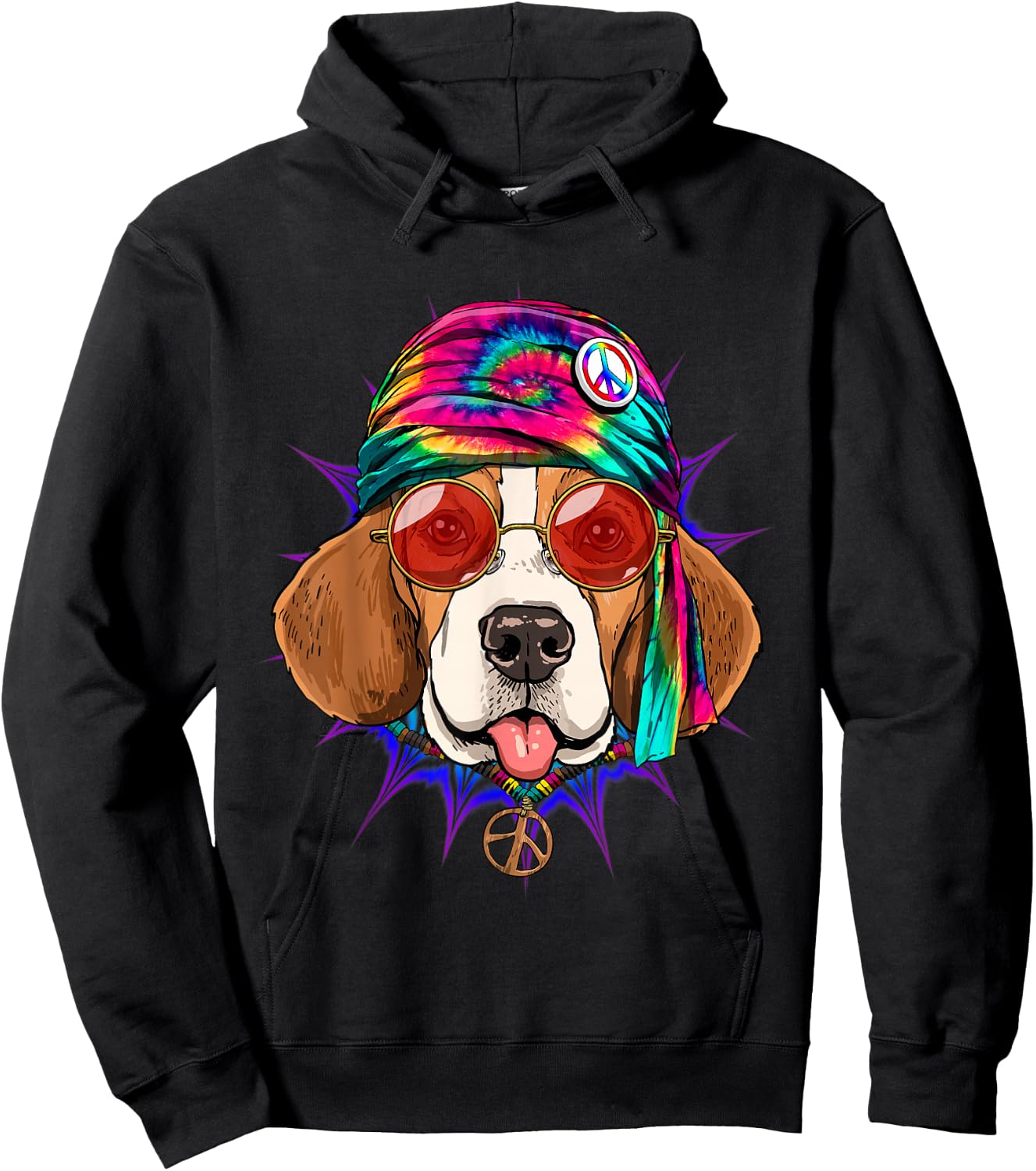 Tie Dye Hippie Beagle Hippiness Peace Love Dog Hoodie - Hoodie | Black