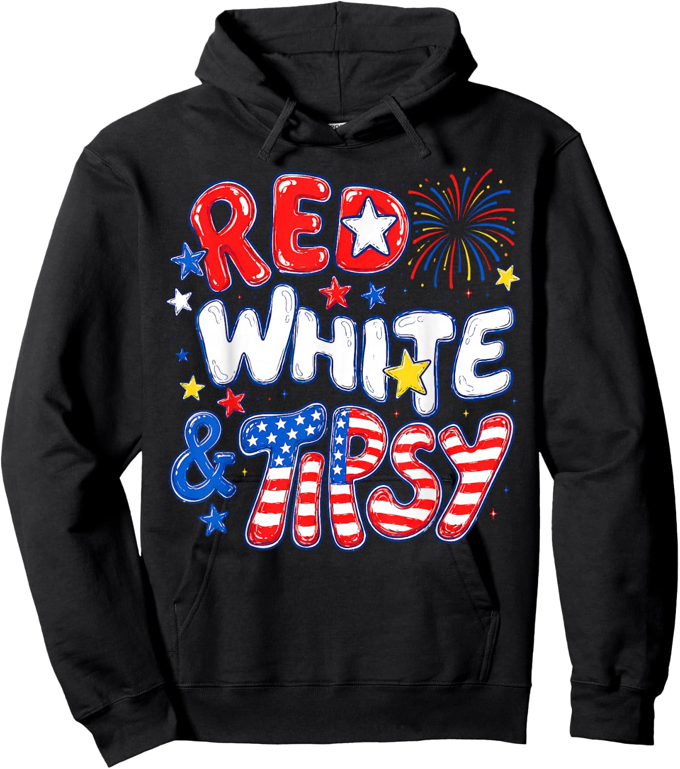 Red White and Tipsy Funny 4th of July Patriotic Couple Hoodie - Hoodie | Black