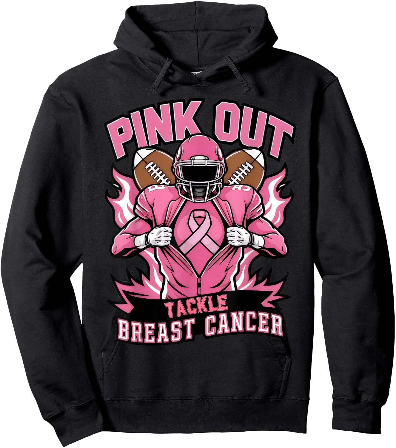 Pink Out Tackle Breast Cancer Awareness American Football Hoodie - Hoodie | Black