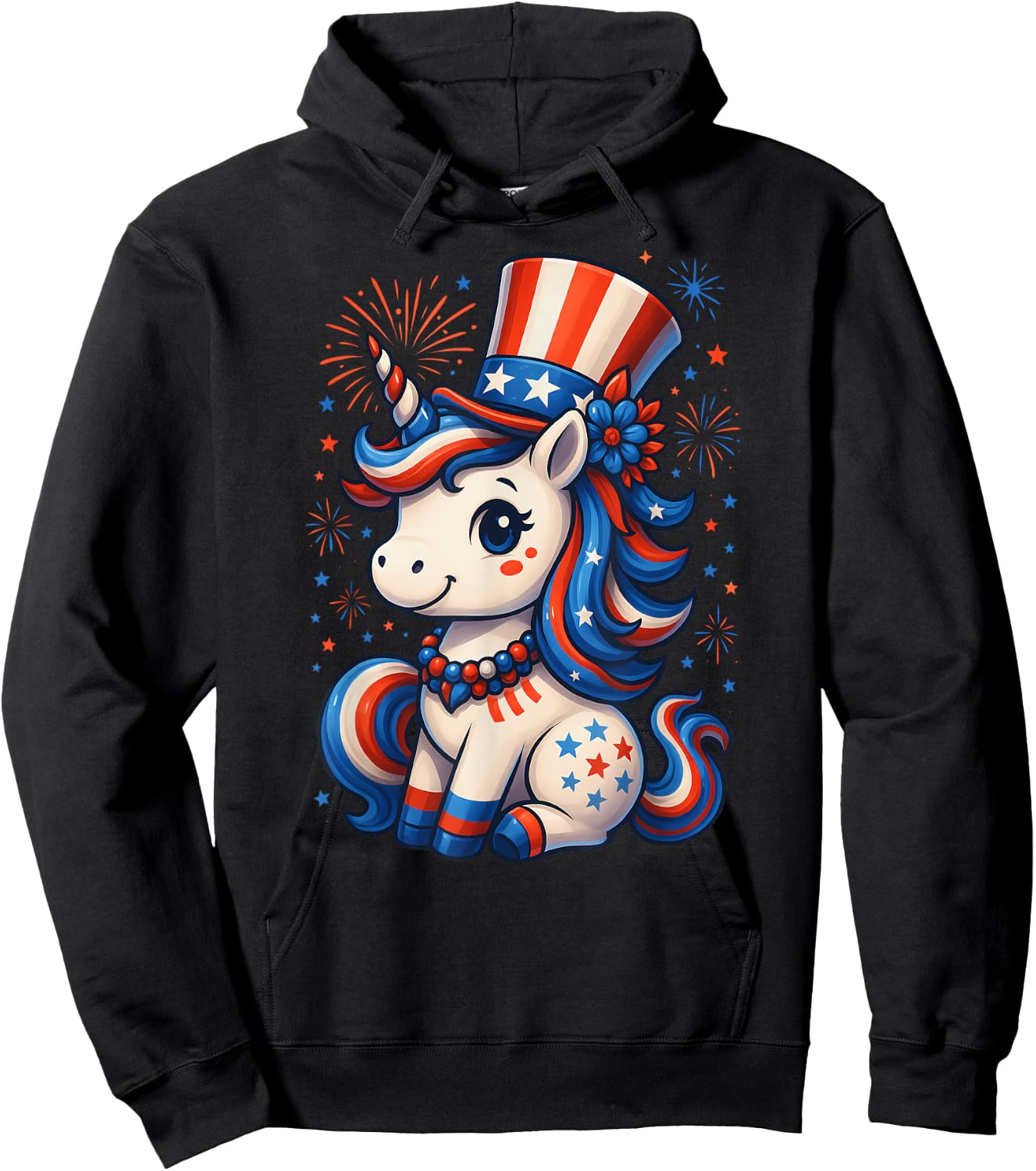 4th Of July Unicorn Patriotic Americorn Girls Toddler Kids Hoodie - Hoodie | Black