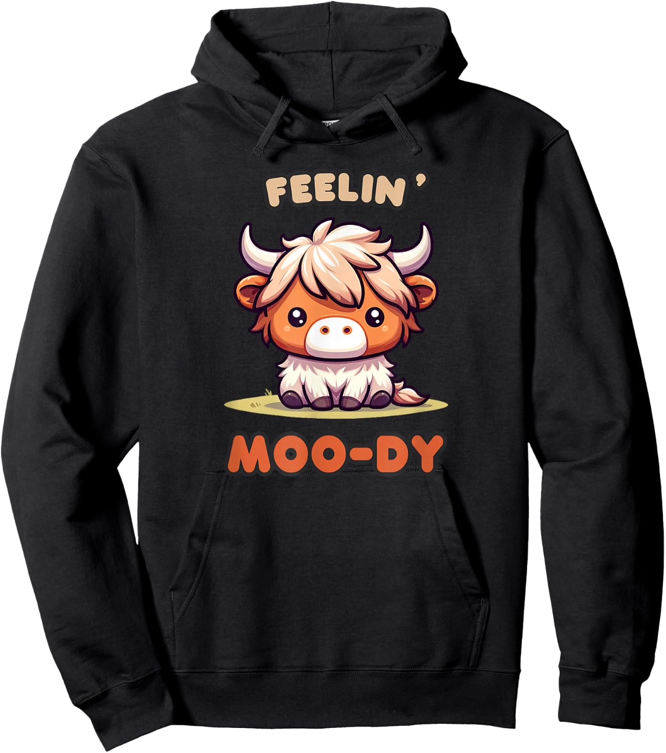 FEELIN' MOO-DY Micro Mini Highland Cow Cute Calf Funny Moo Hoodie - Hoodie | Black