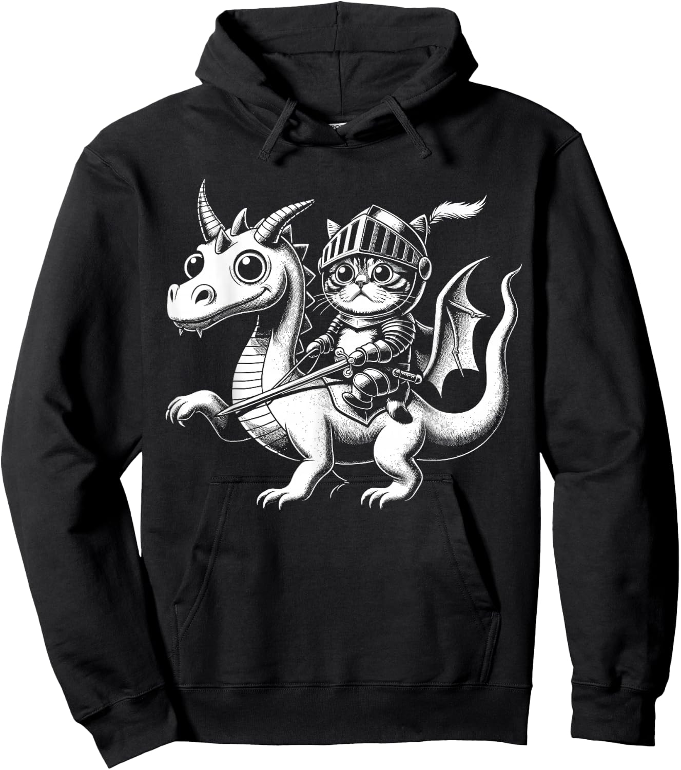 Cute Kawaii Cat Knight Riding A Dragon Hoodie - Hoodie | Black